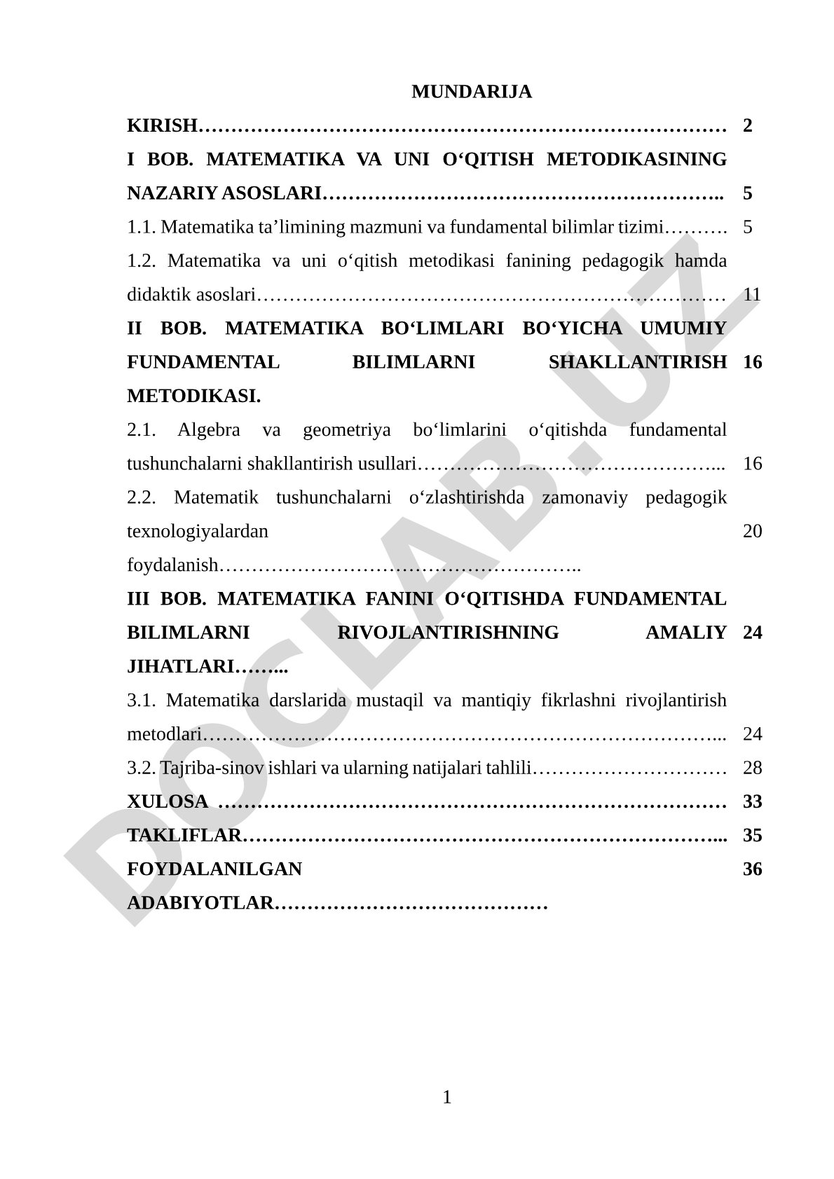Matematika va uni o‘qitish metodikasining nazariy asoslari