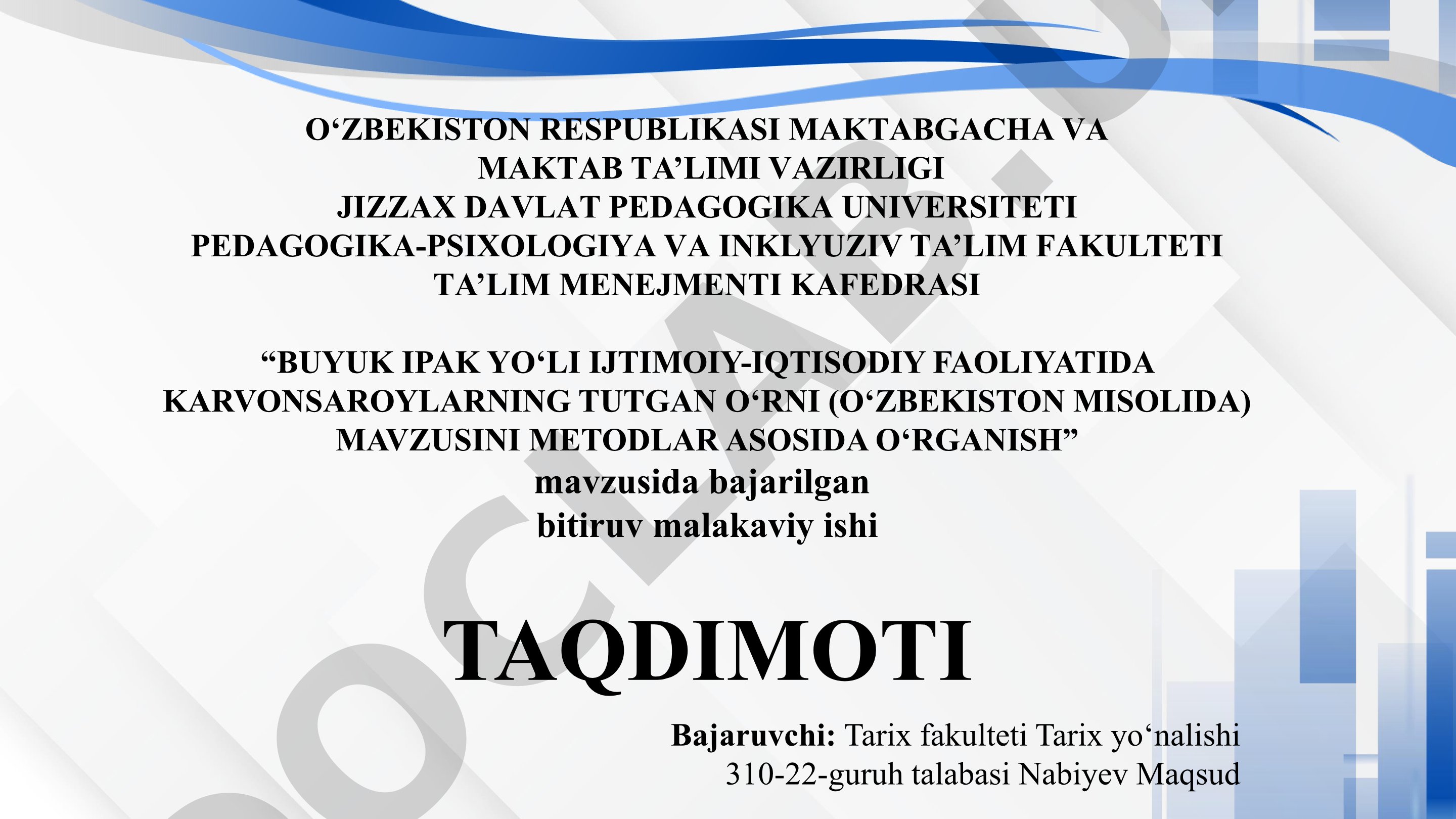 Buyuk Ipak yo'li ijtimoiy-iqtisodiy faoliyatida karvonsaroylarning tutgan o'rni (O'zbekiston misolida)