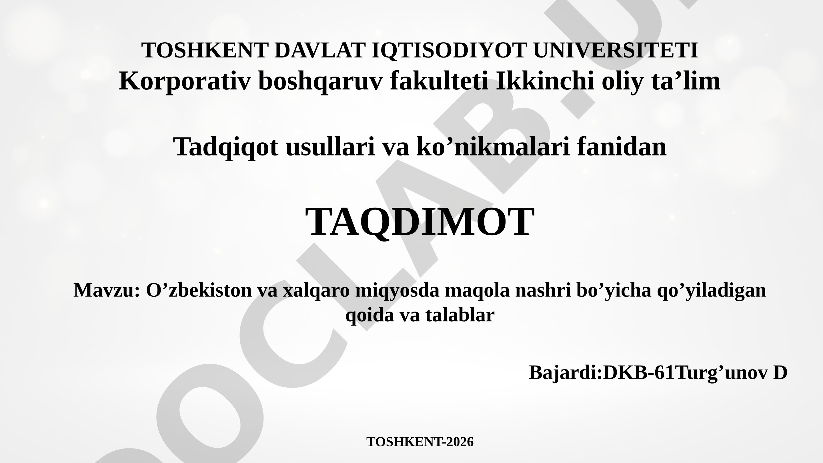 O'zbekiston va xalqaro miqyosda maqola nashri bo'yicha qo'yiladigan qoida va talablar