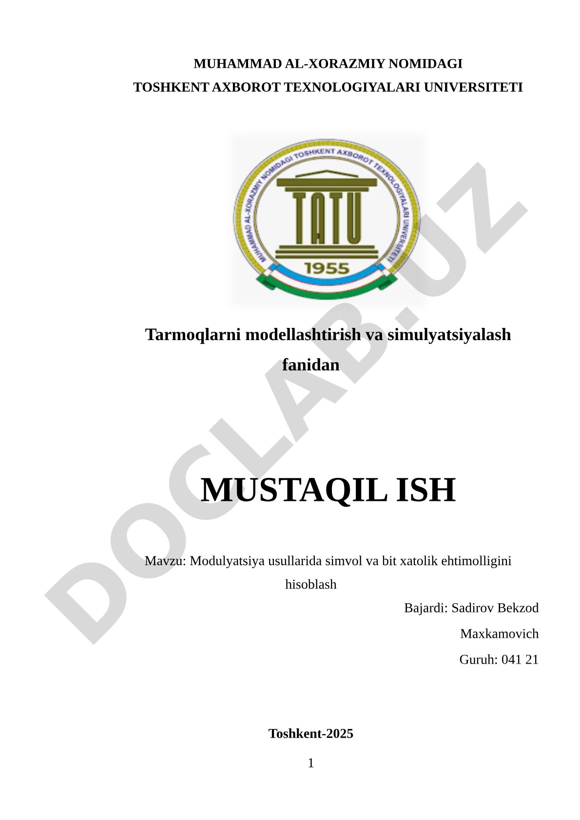 Modulyatsiya usullarida simvol va bit xatolik ehtimolligini hisoblash