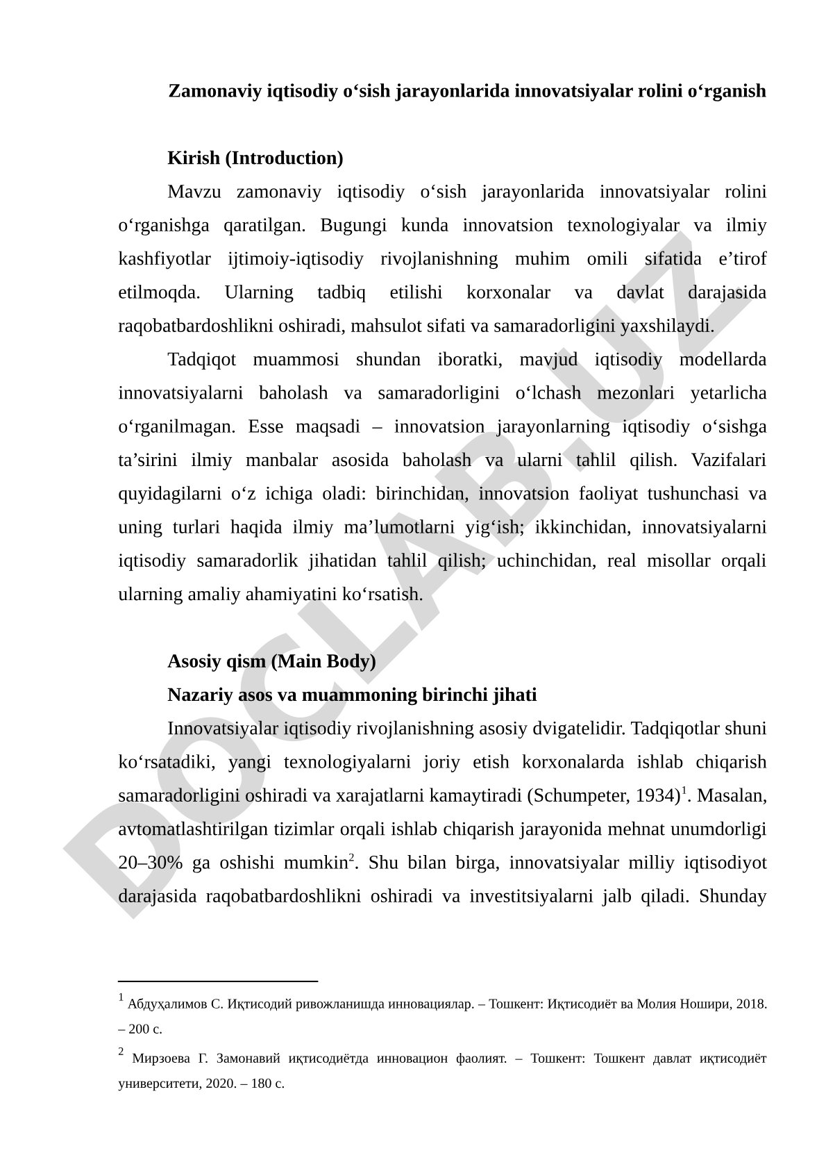 Zamonaviy iqtisodiy o‘sish jarayonlarida innovatsiyalar roli