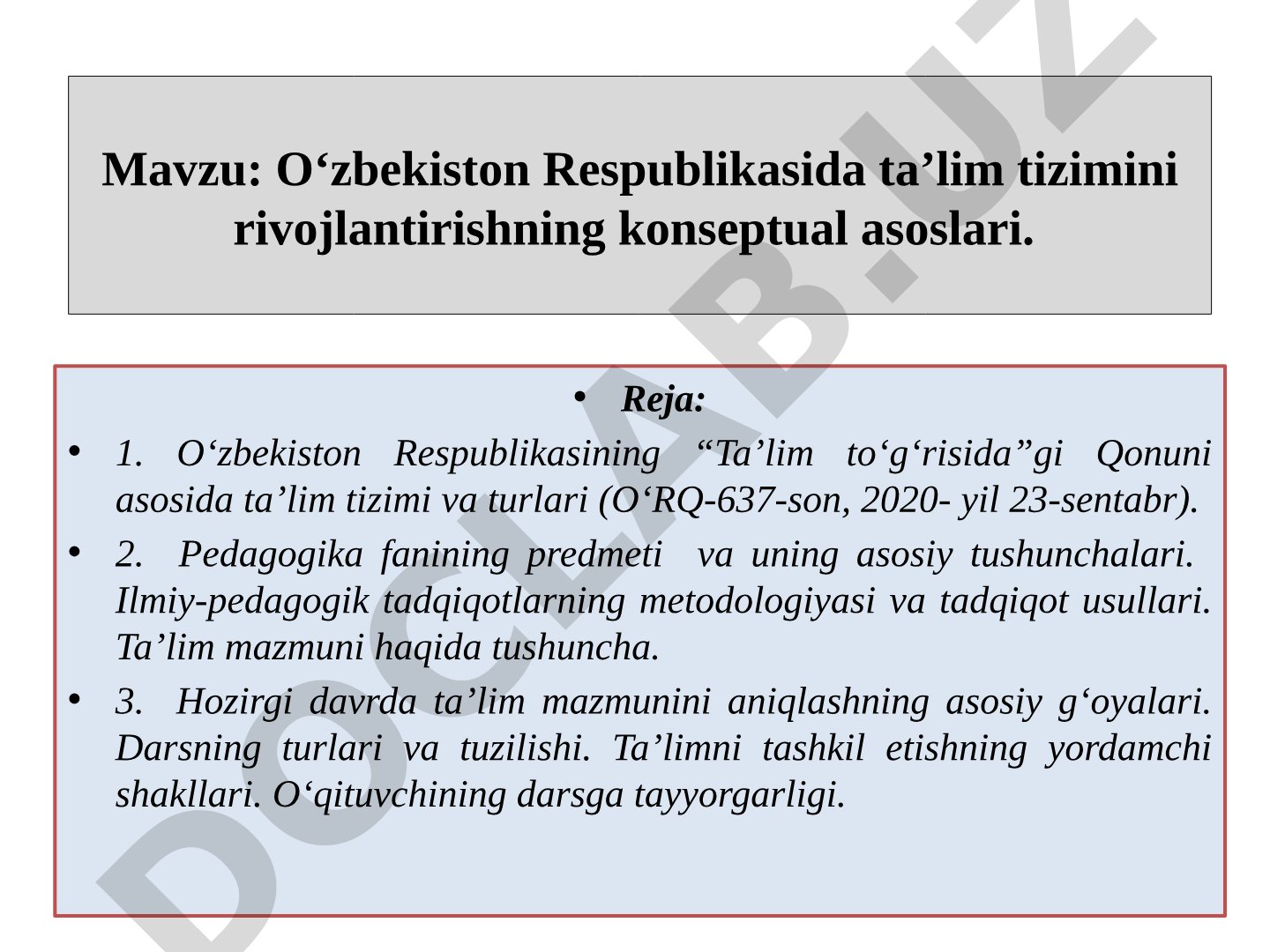 Oʻzbekiston Respublikasida taʼlim tizimini rivojlantirishning konseptual asoslari
