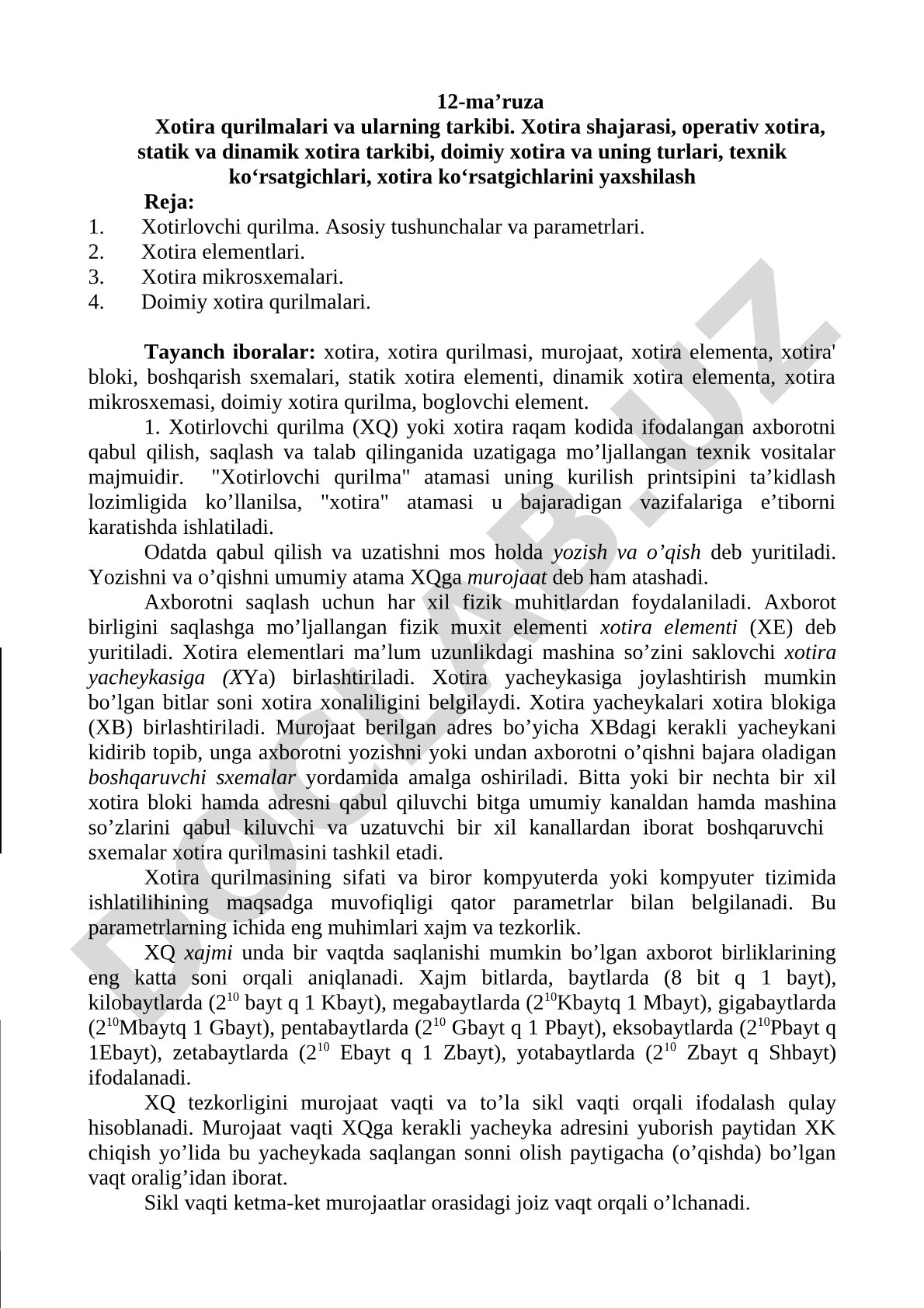 Xotira Qurilmalari Ma'ruzasi