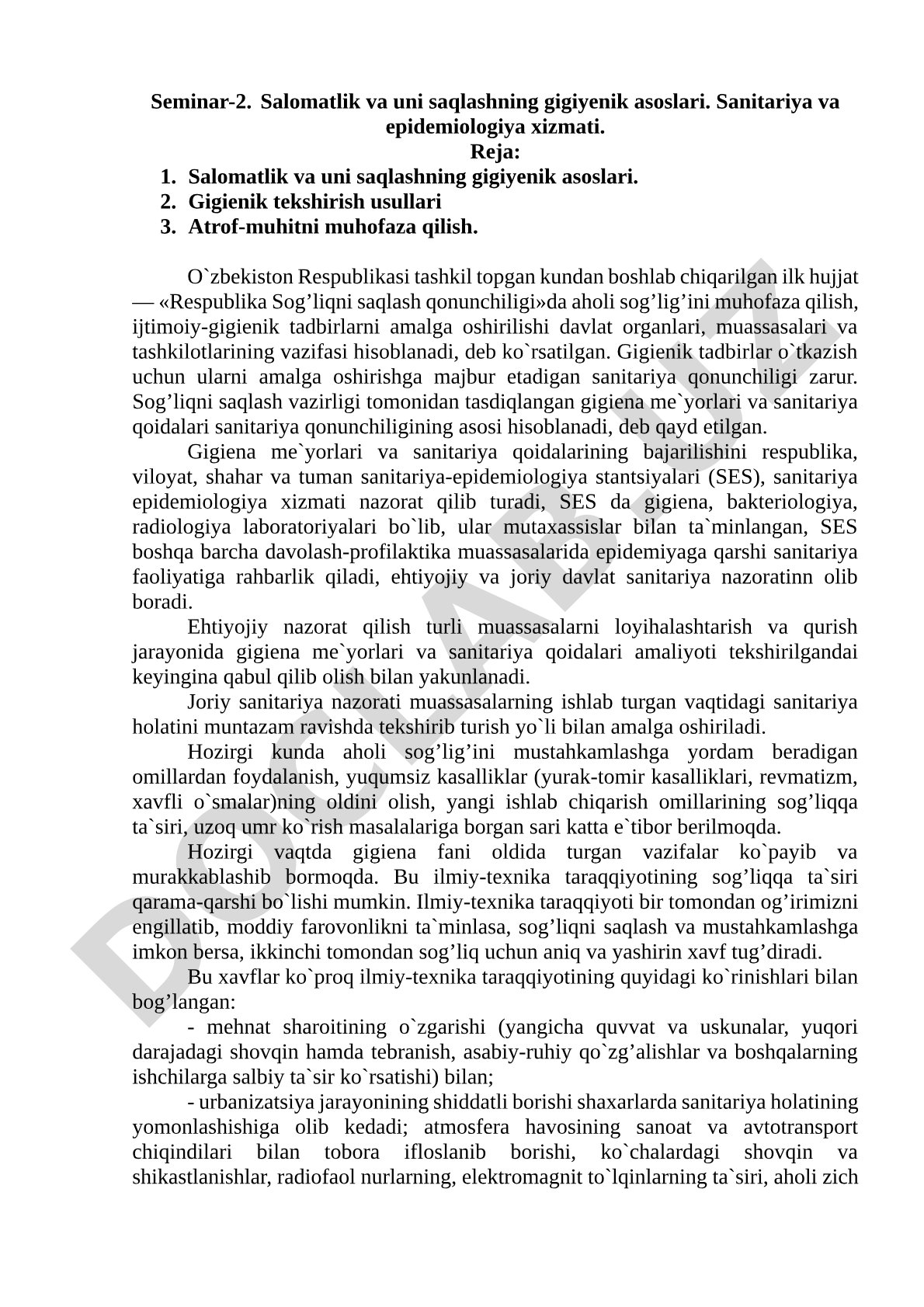 Salomatlik va gigiyena seminari