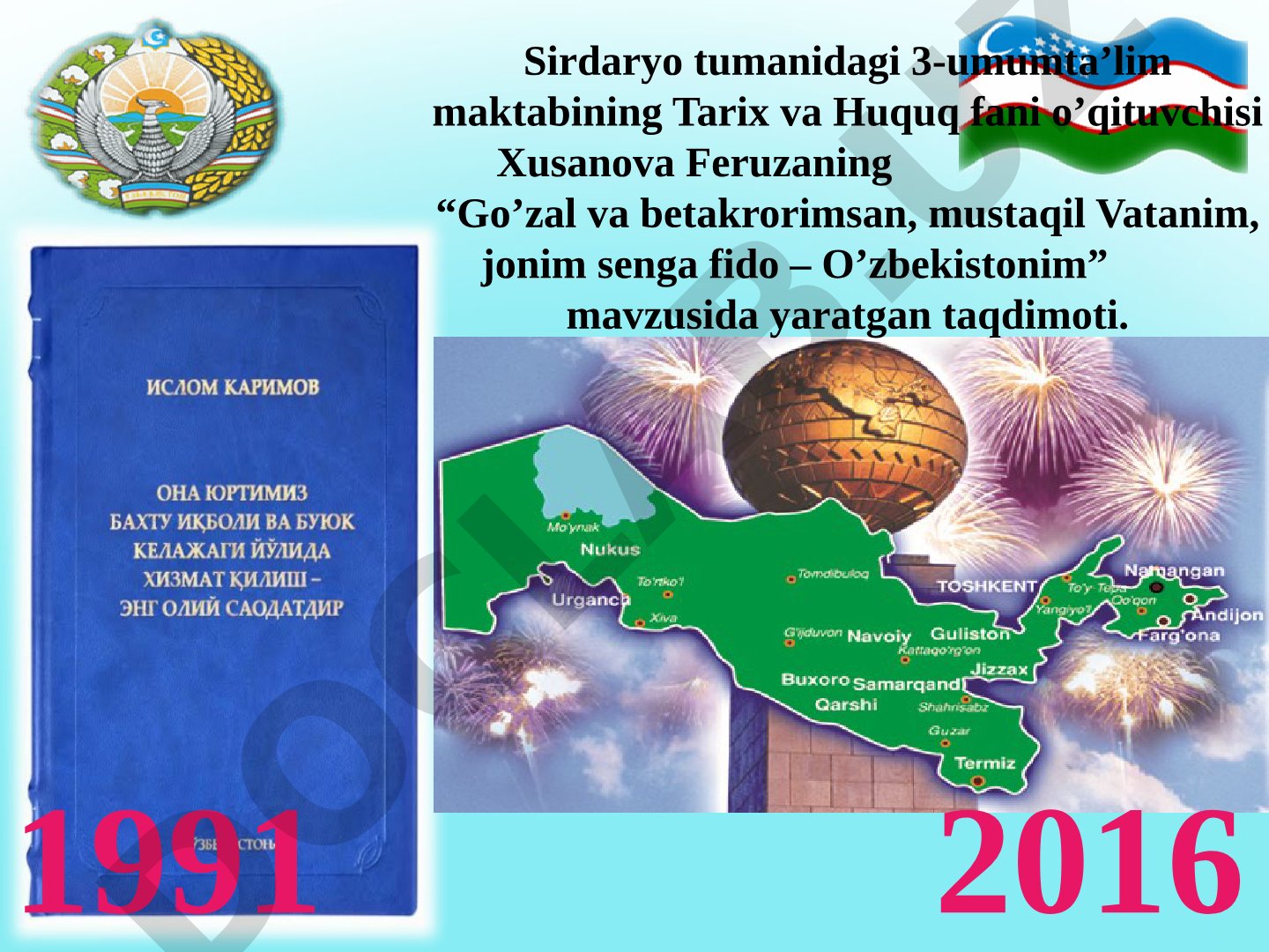 Go'zal va betakrorimsan, mustaqil Vatanim, jonim senga fido – O'zbekistonim