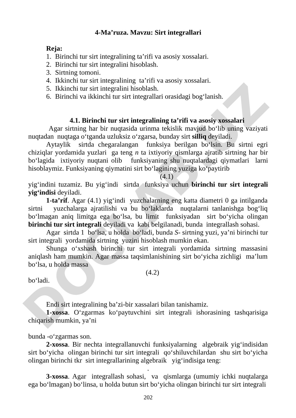 Sirt Integrallari Ma'ruzasi