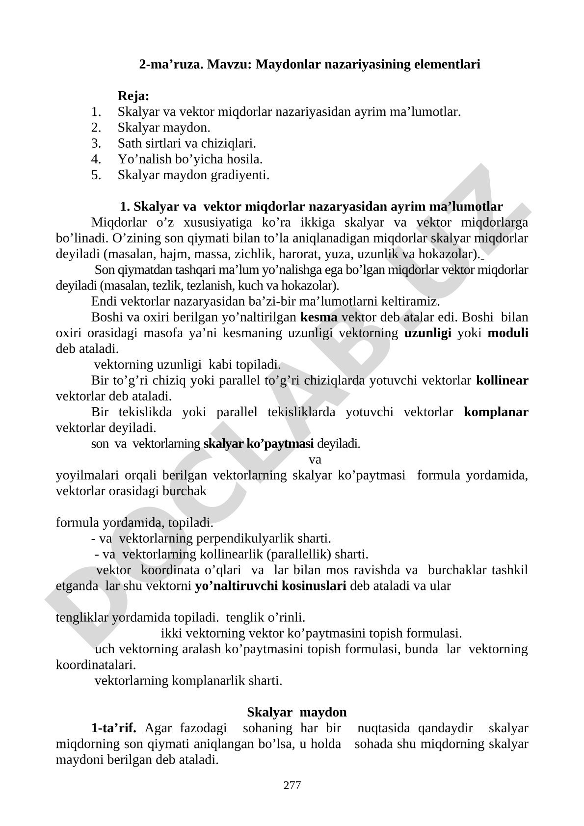 Maydonlar nazariyasi ma'ruzasi