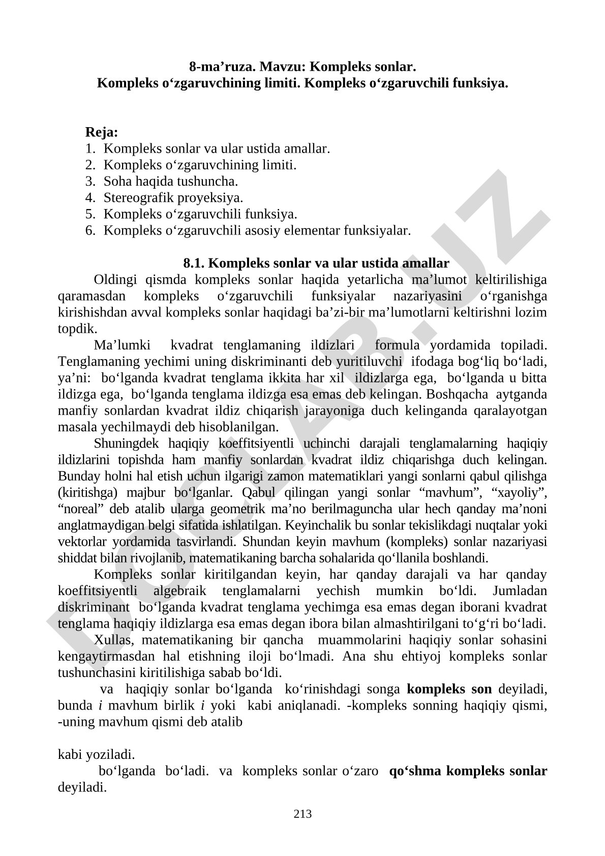 Kompleks sonlar ma'ruzasi