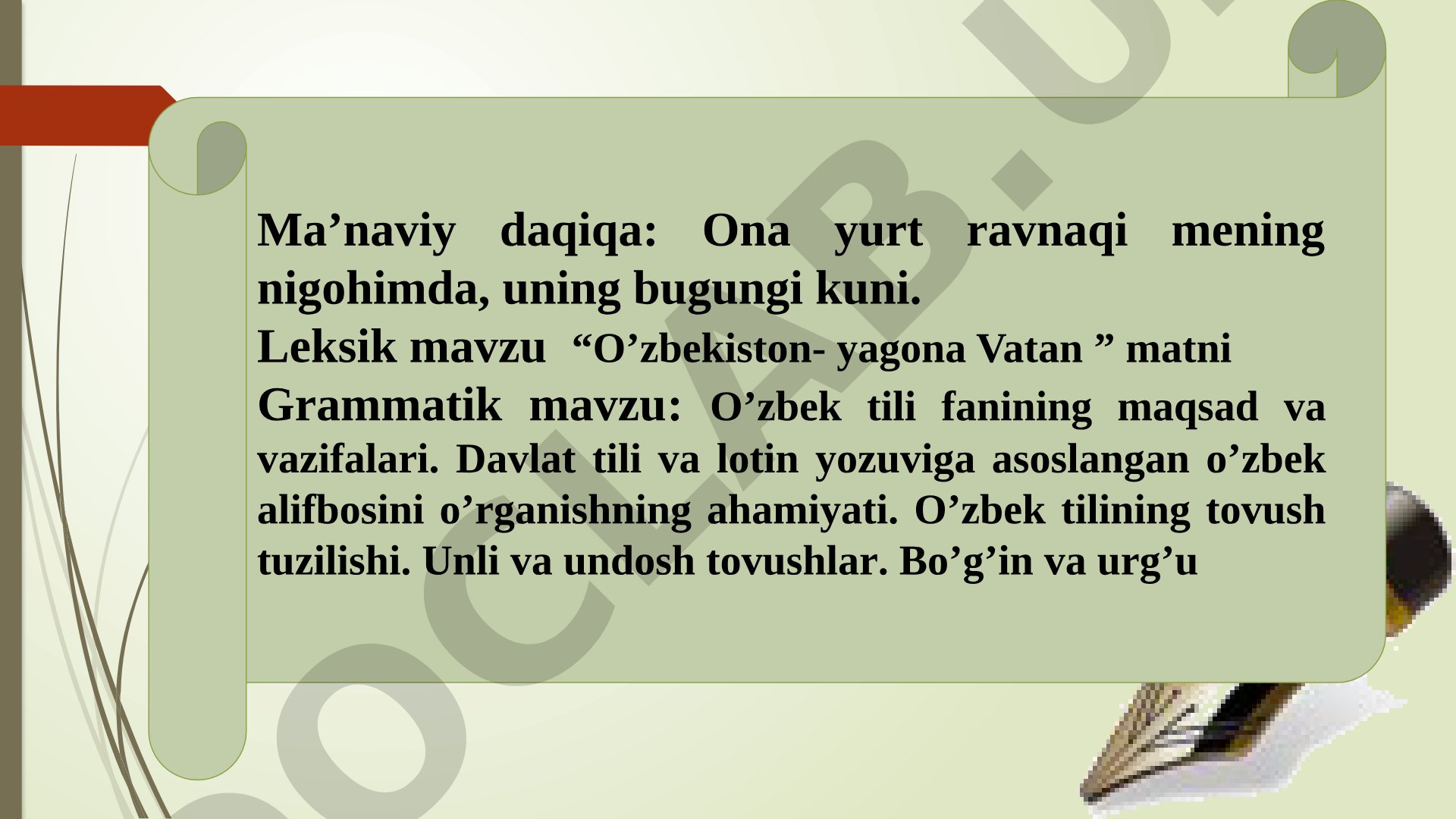 Ona yurt ravnaqi mening nigohimda, uning bugungi kuni