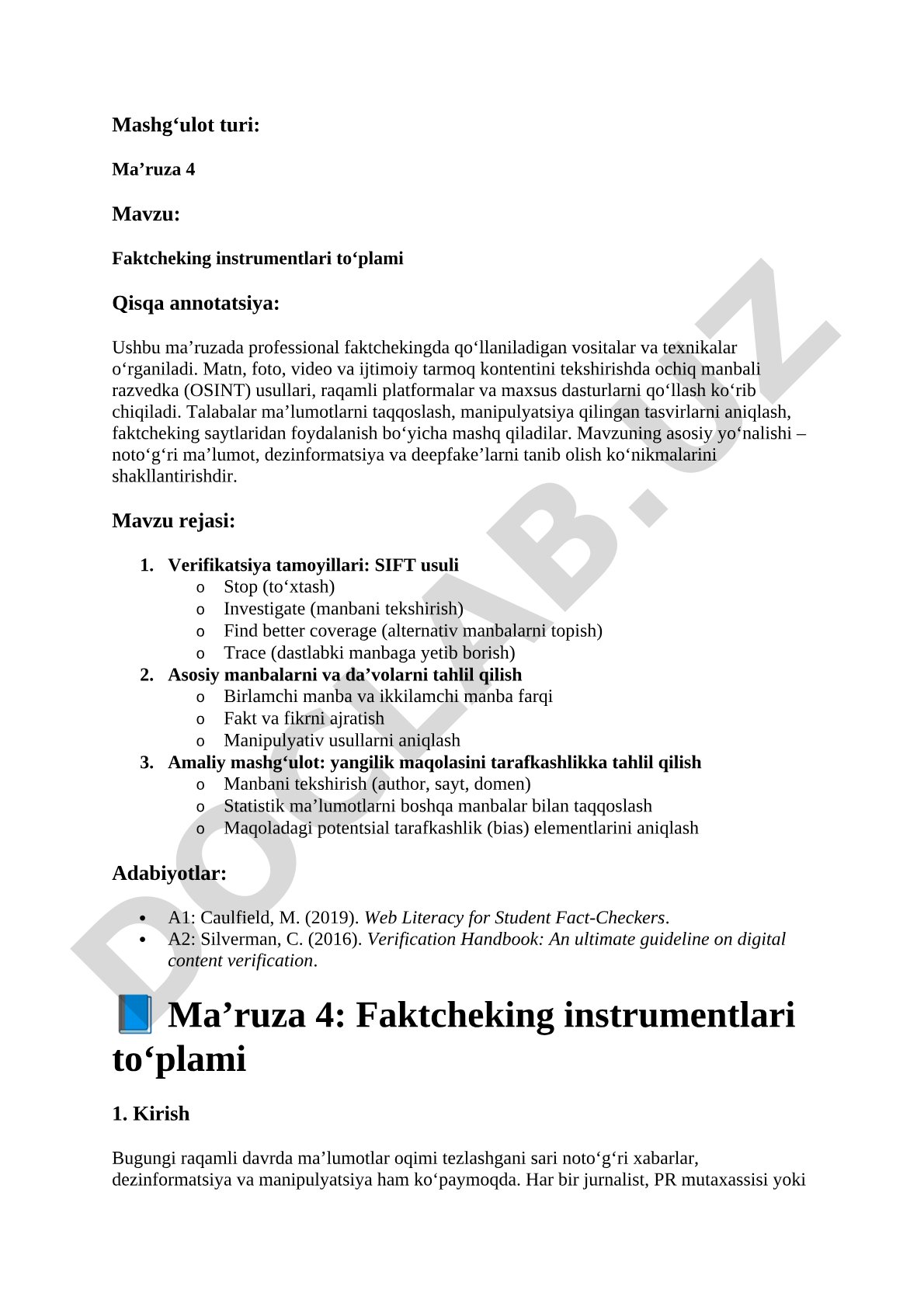 Faktcheking Instrumentlari Ma'ruzasi