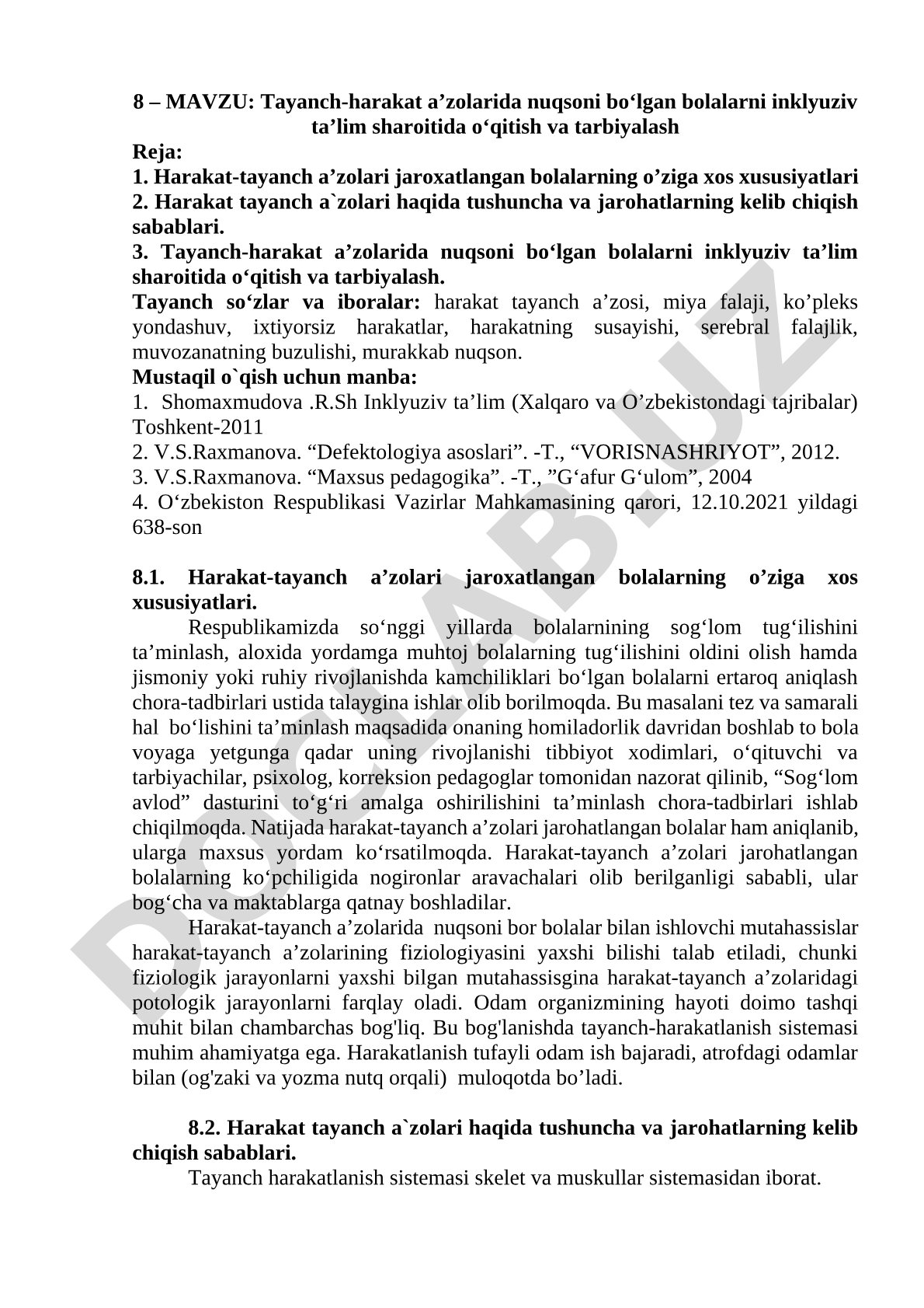 Inklyuziv Ta'limda Tayanch-Harakat A'zolari Nuqsonli Bolalar