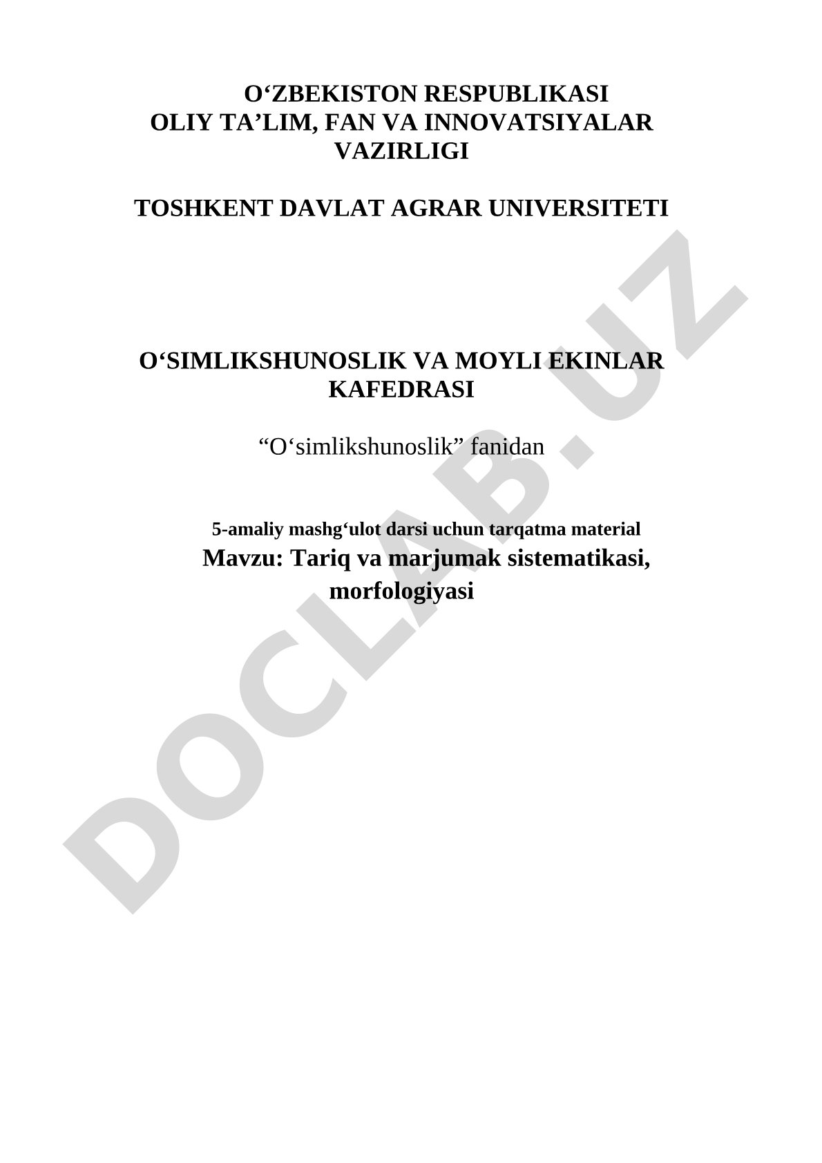 Tariq va Marjumak Sistematikasi Dars Materiali