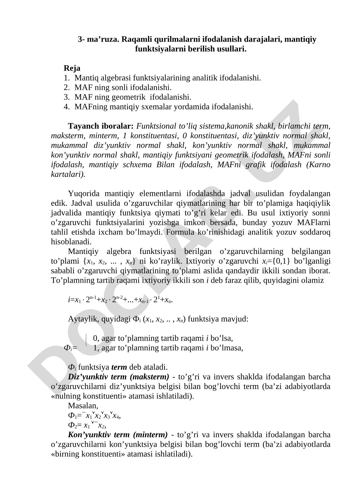 Mantiqiy Algebra Ma'ruzasi