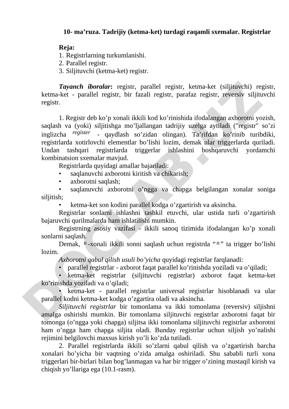 Registrlar haqida ma'ruza