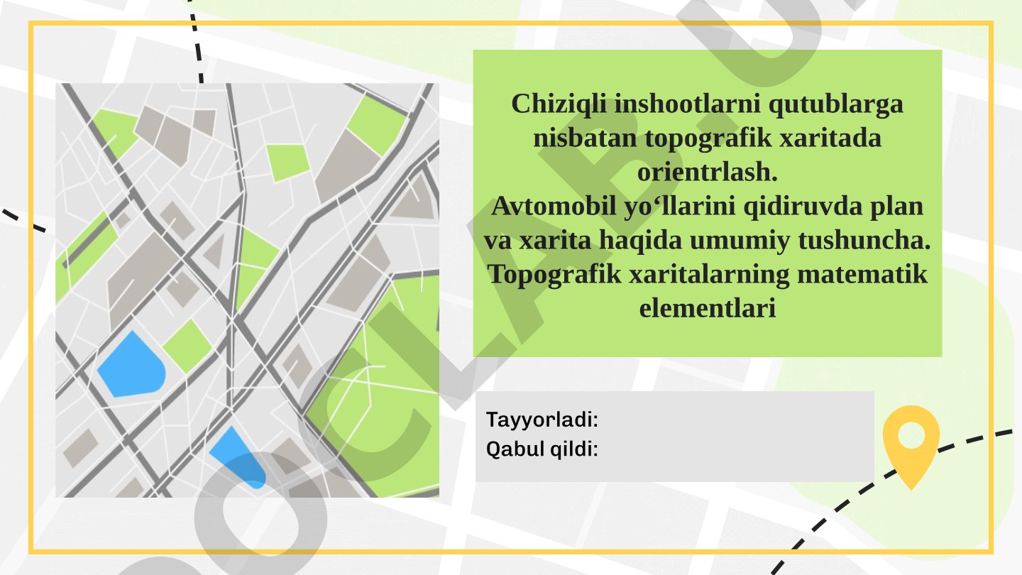 Chiziqli inshootlarni qutublarga nisbatan topografik xaritada orientrlash