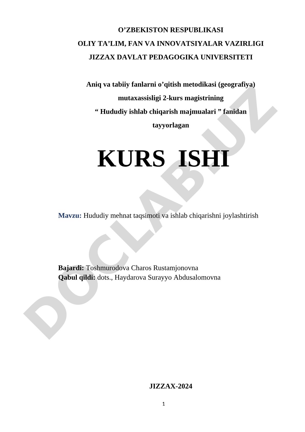 Hududiy mehnat taqsimoti va ishlab chiqarishni joylashtirish