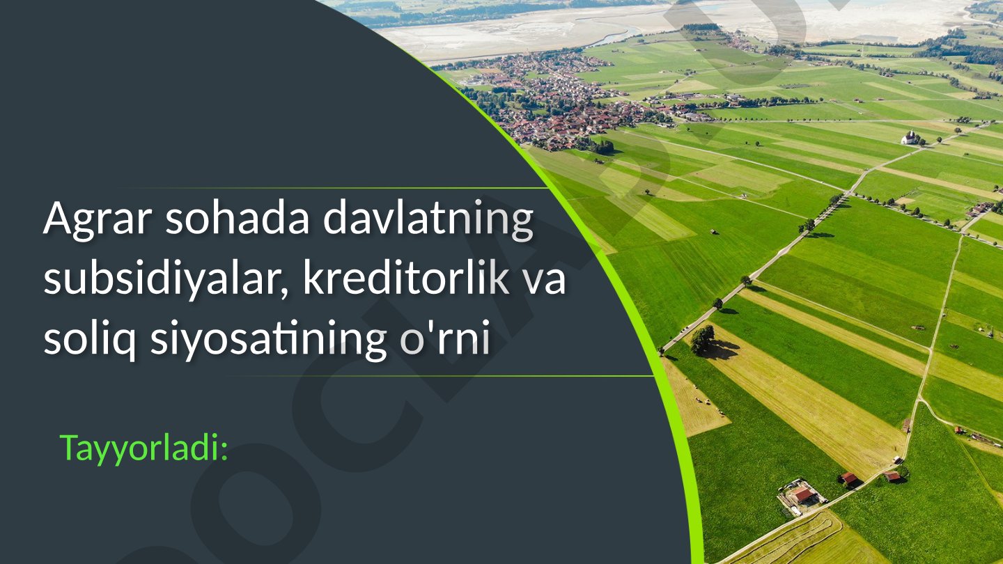 Agrar sohada davlatning subsidiyalar, kreditorlik va soliq siyosatining o'rni