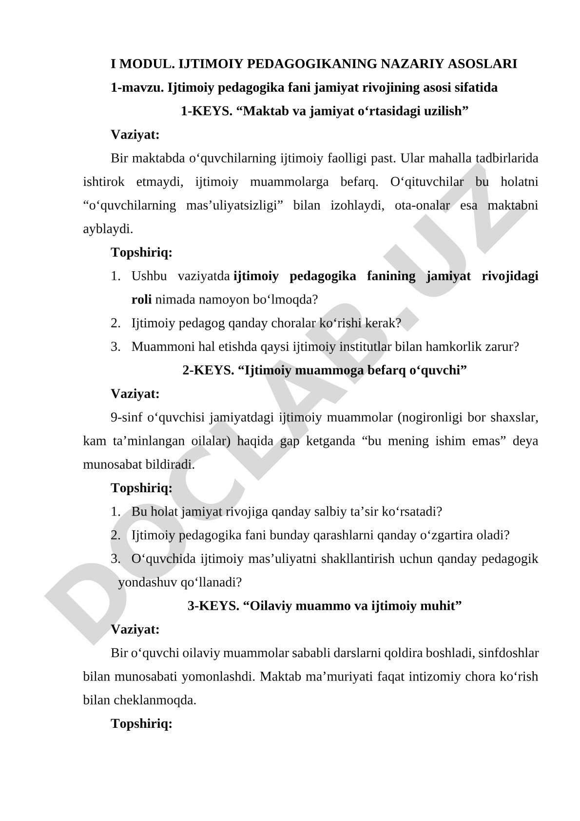 Ijtimoiy pedagogika fanining nazariy asoslari