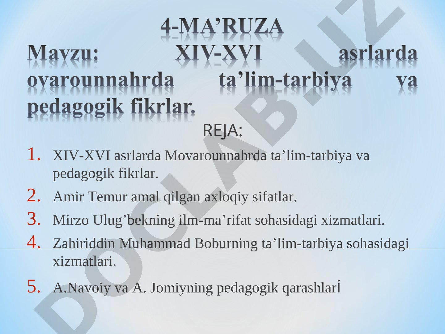 XIV-XVI asrlarda Movarounnahrda ta'lim-tarbiya va pedagogik fikrlar