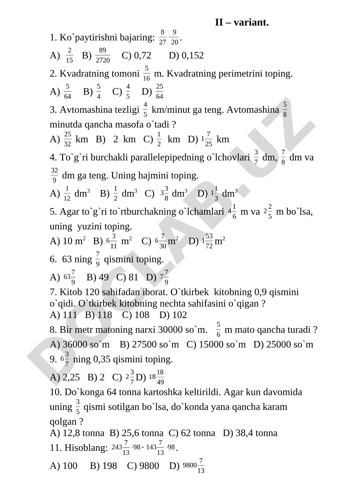 Matematik masalalar to'plami