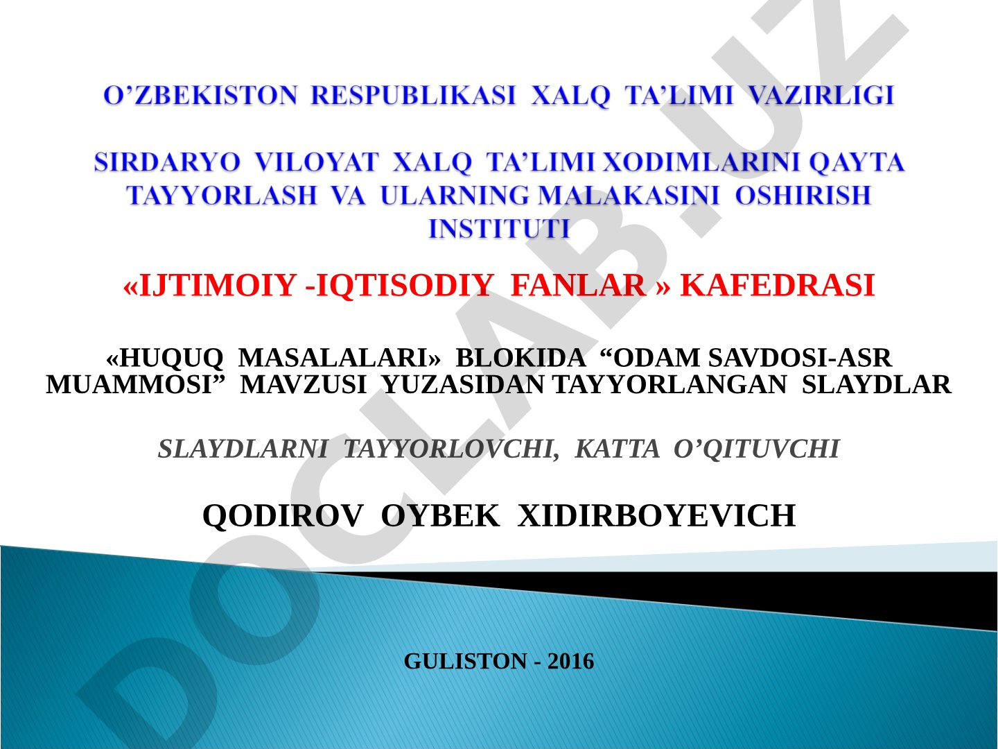 Odam savdosi - asr muammosi