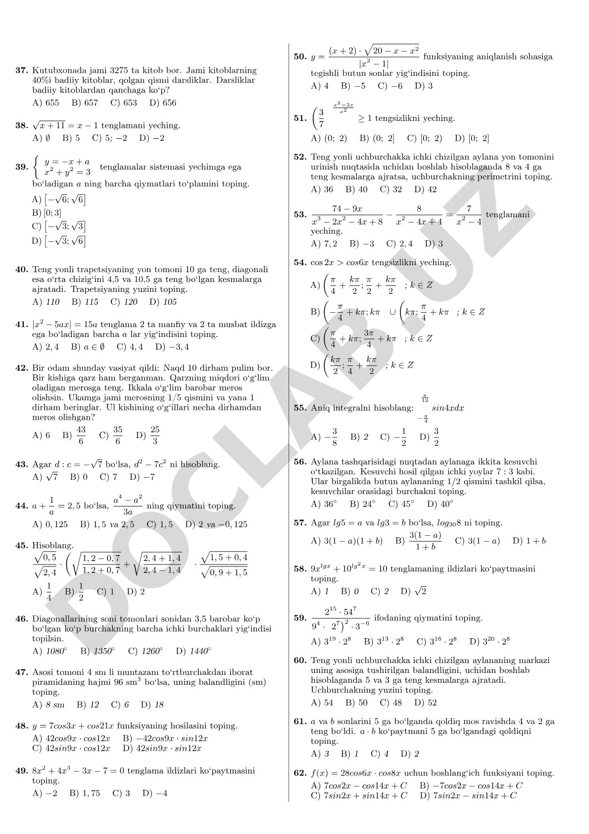 Matematik masalalar to'plami