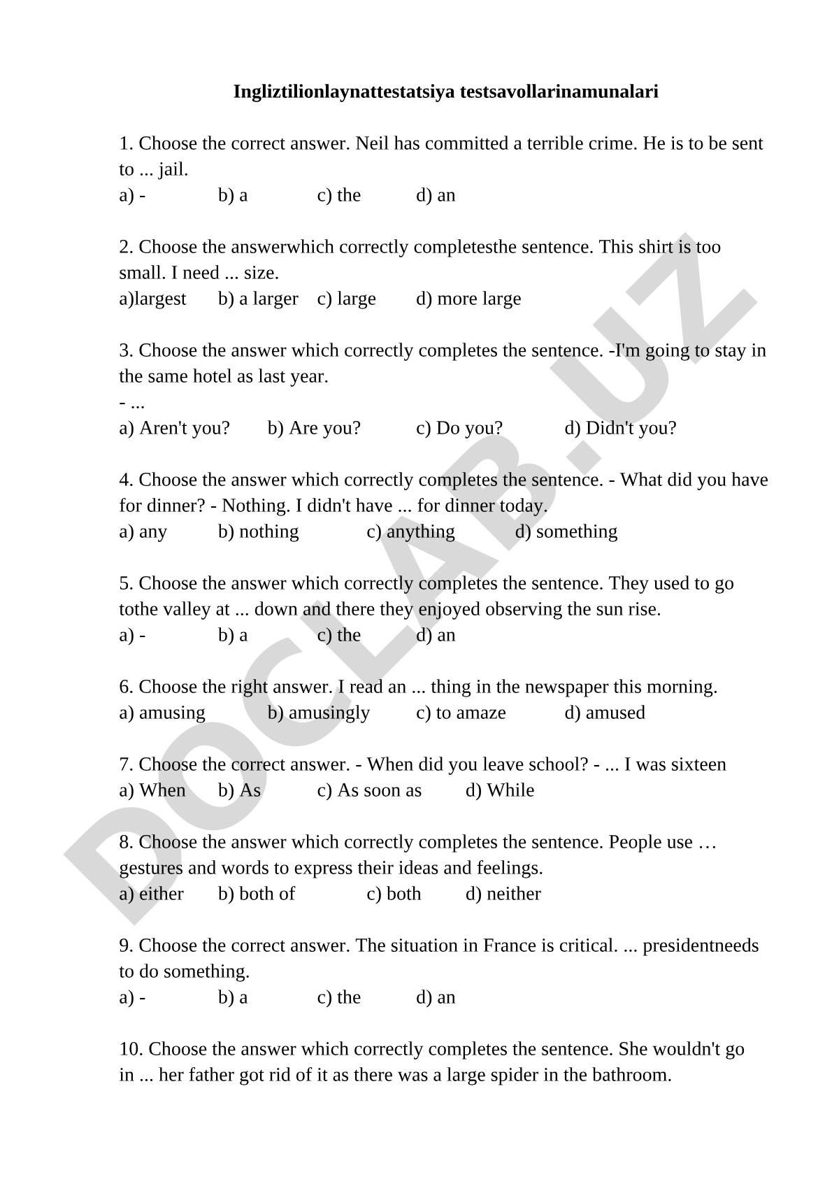 Online attestation test questions samples