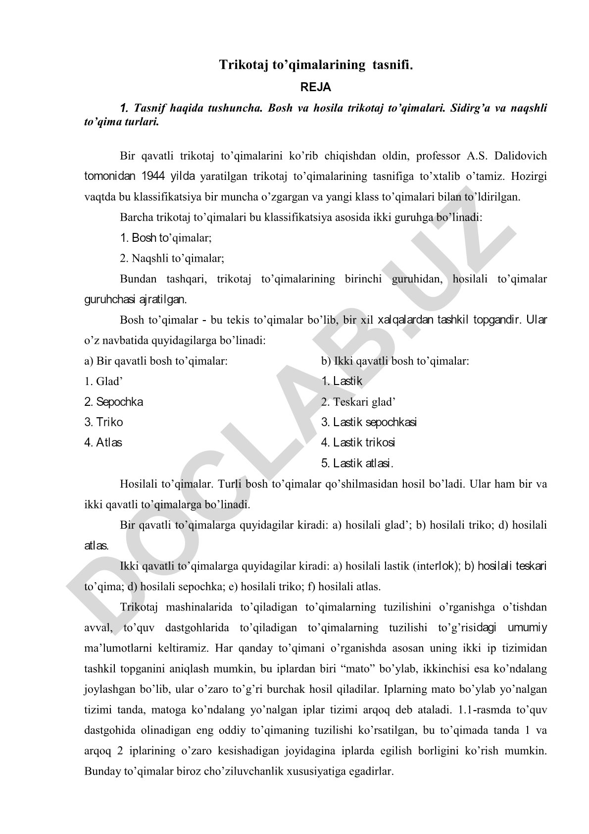 Trikotaj to'qimalarining tasnifi va turlari