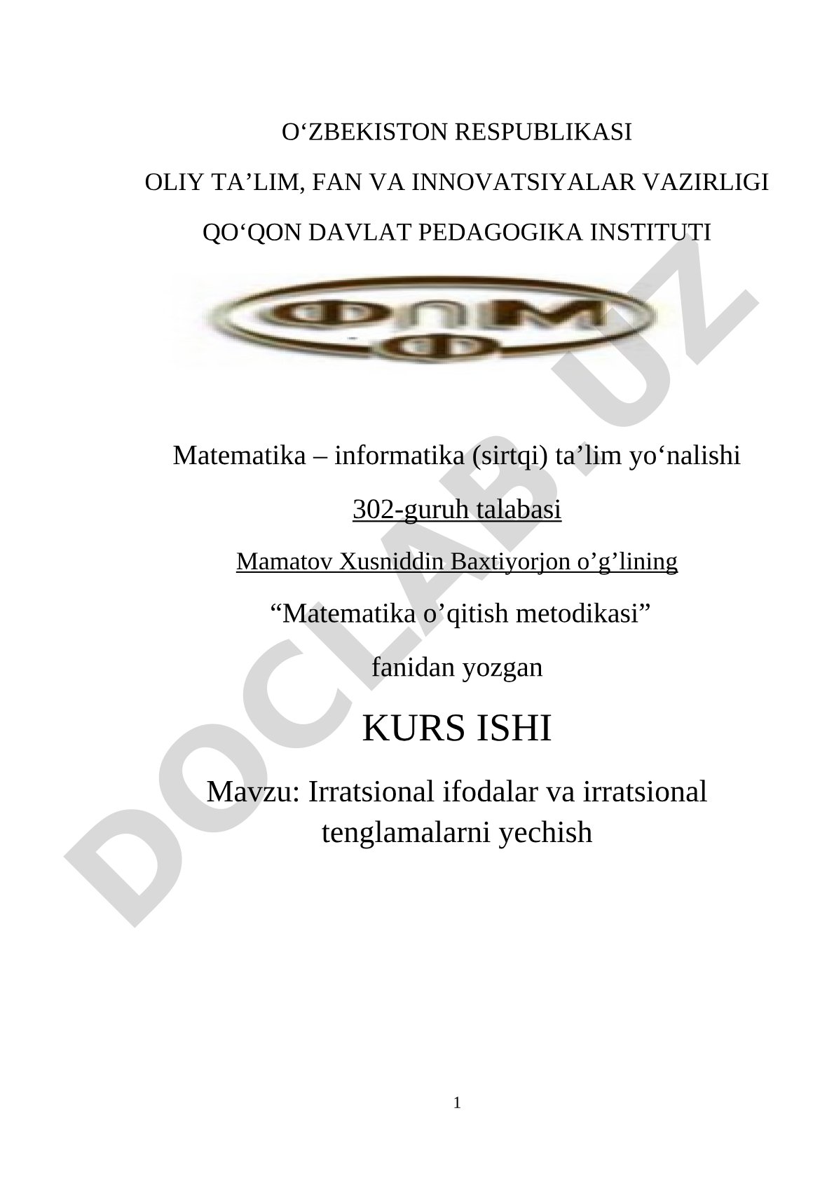 Irratsional ifodalar va irratsional tenglamalarni yechish