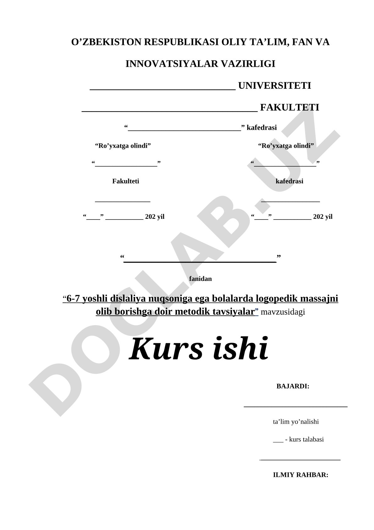 6-7 yoshli dislaliya nuqsoniga ega bolalarda logopedik massajni olib borishga doir metodik tavsiyalar