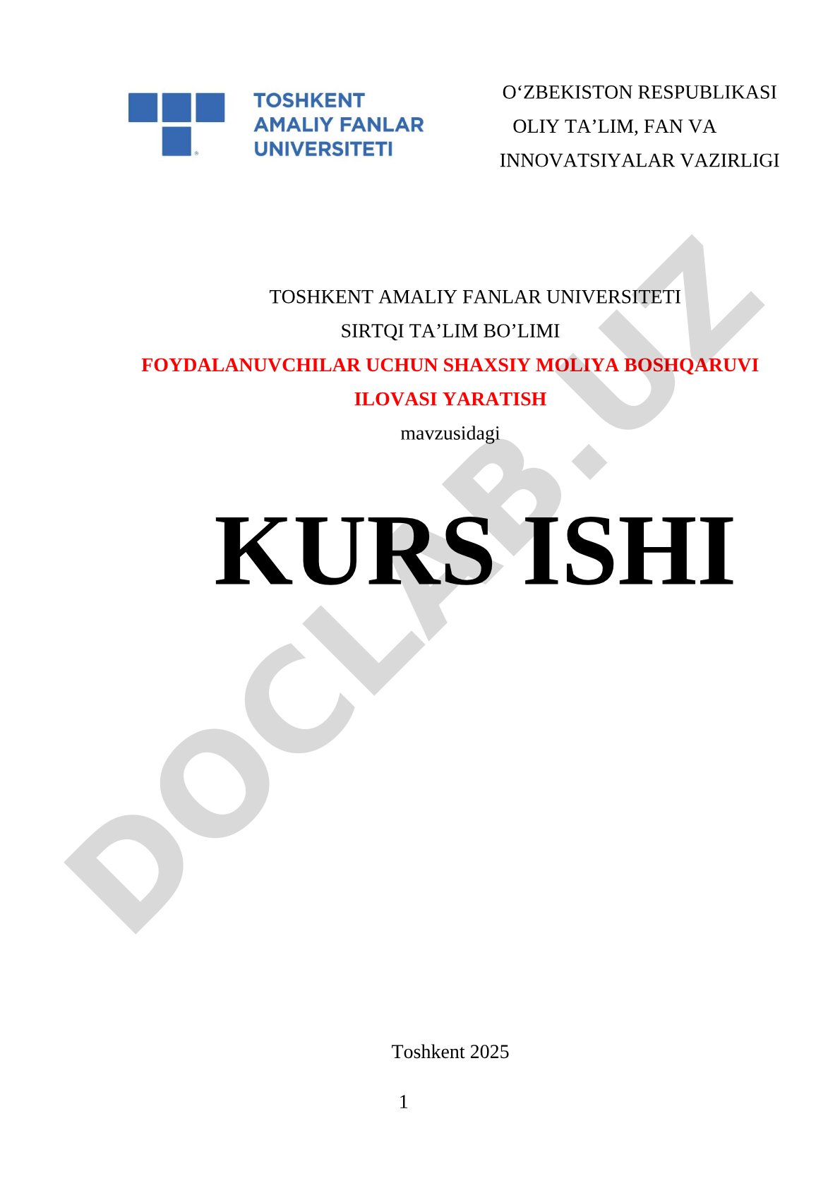 Foydalanuvchilar uchun shaxsiy moliya boshqaruvi ilovasi yaratish