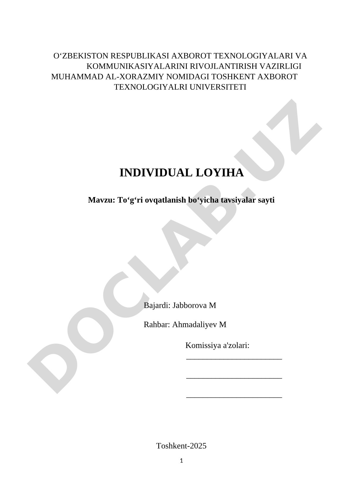 Toʻgʻri ovqatlanish boʻyicha tavsiyalar sayti