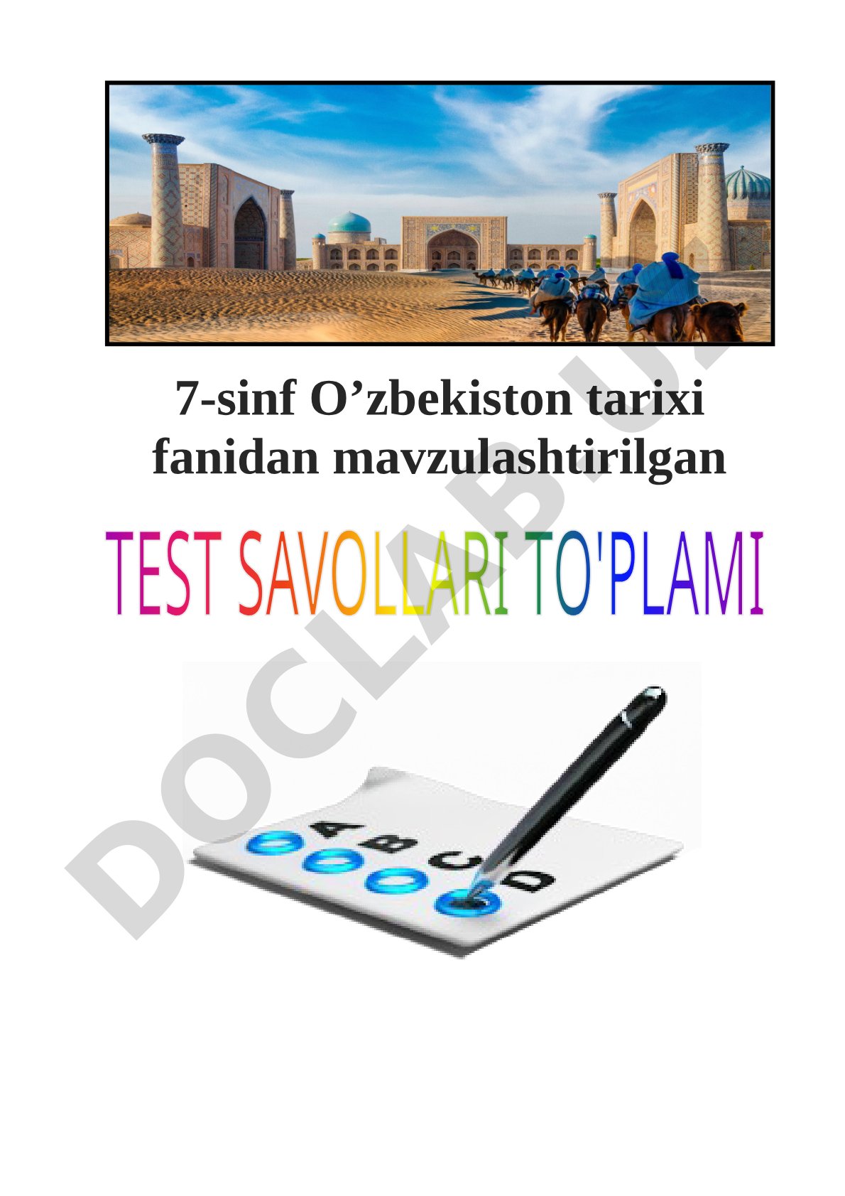 7-sinf O'zbekiston tarixi test savollari