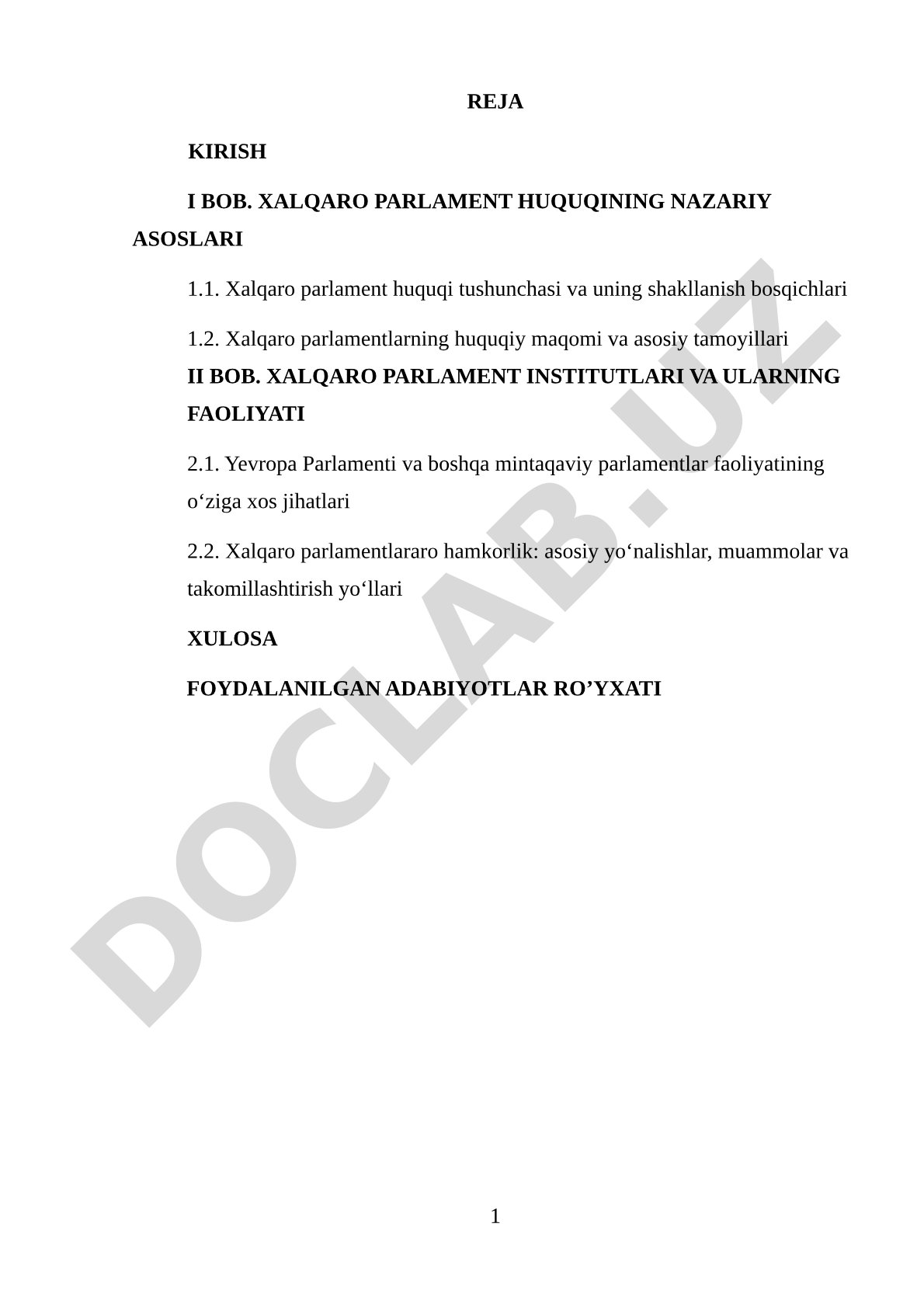 Xalqaro Parlament Huquqi Kurs Ishi