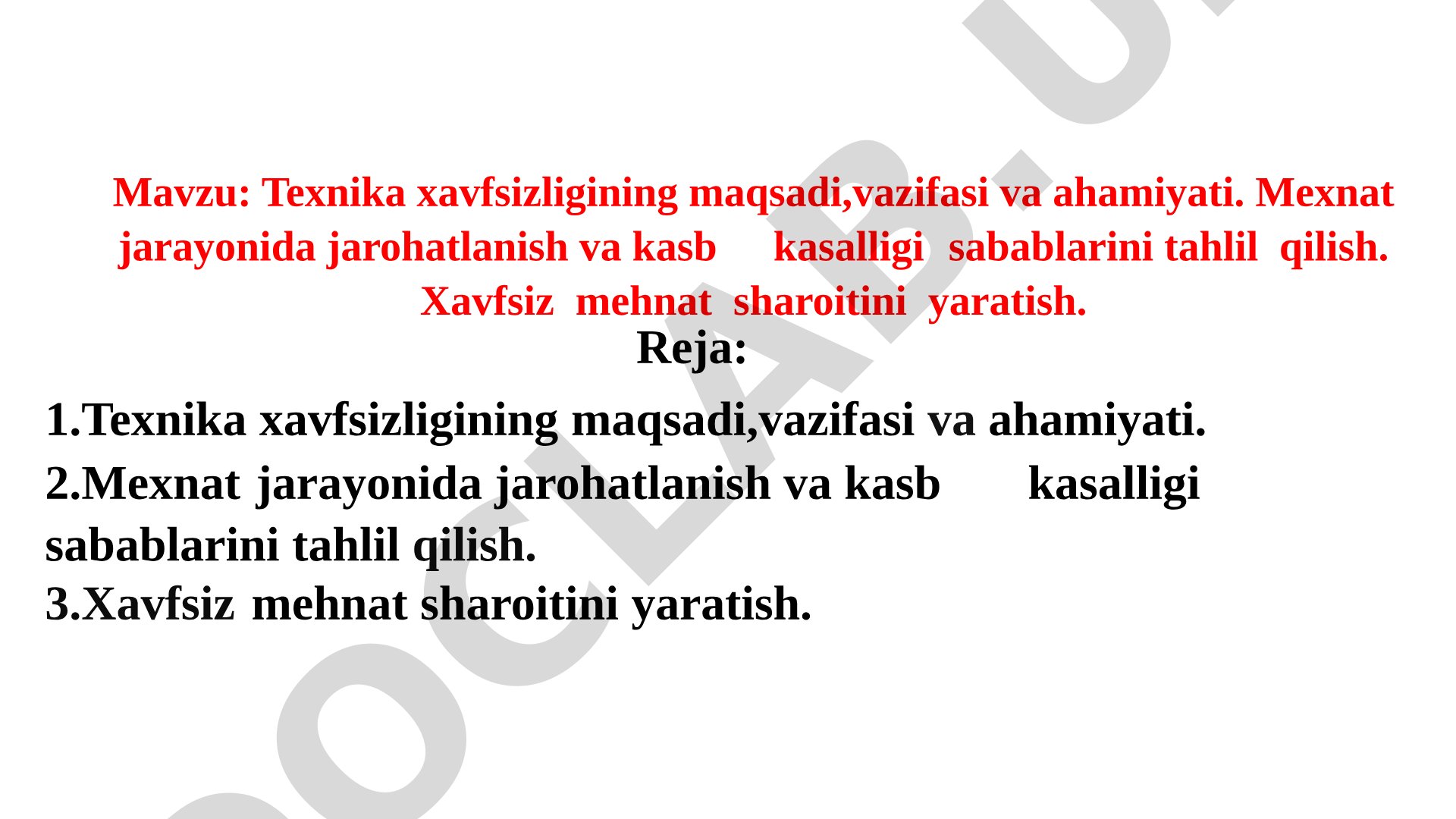 Texnika xavfsizligi va mehnat muhofazasi