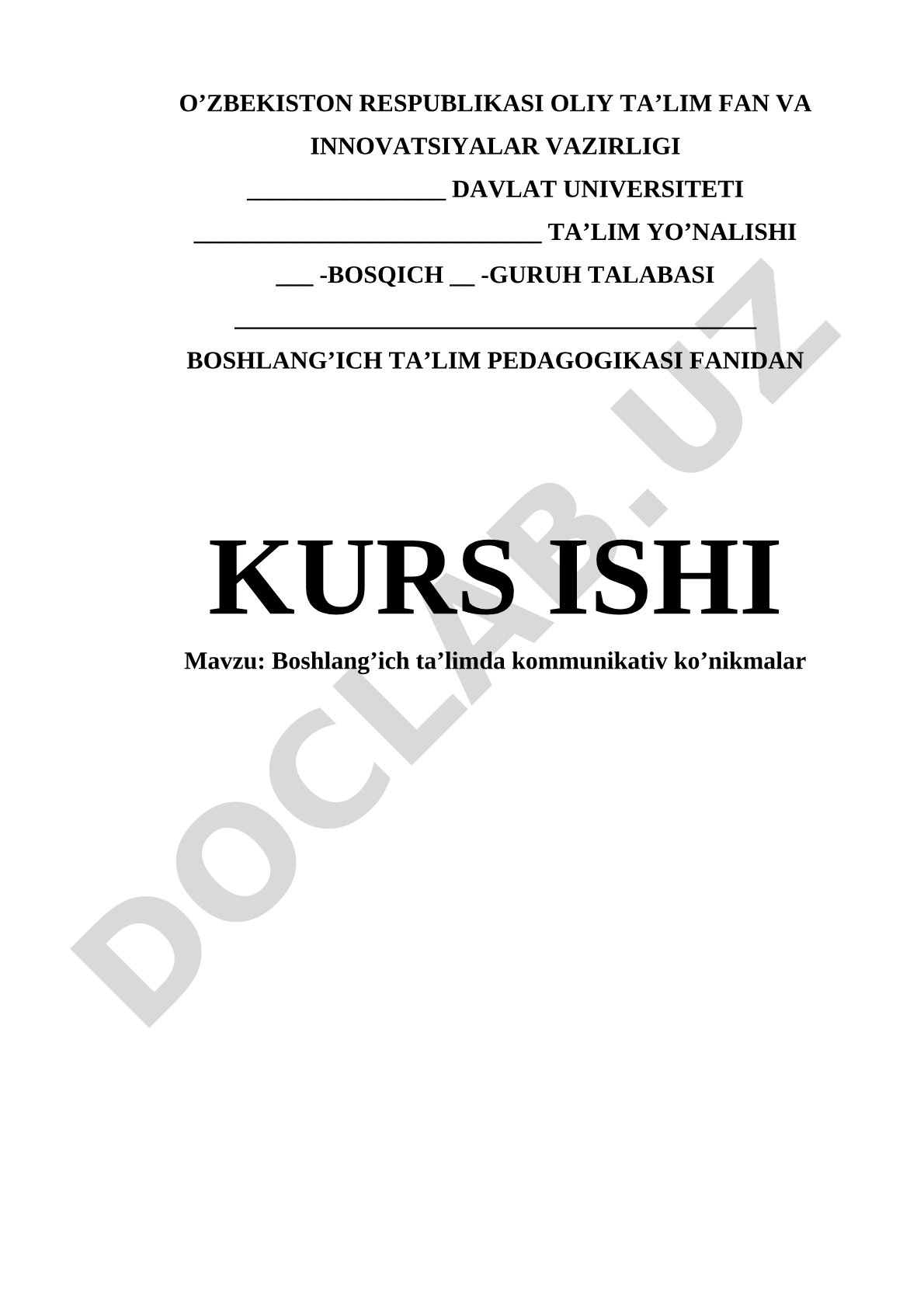 Boshlang'ich ta'limda kommunikativ ko'nikmalar kurs ishi