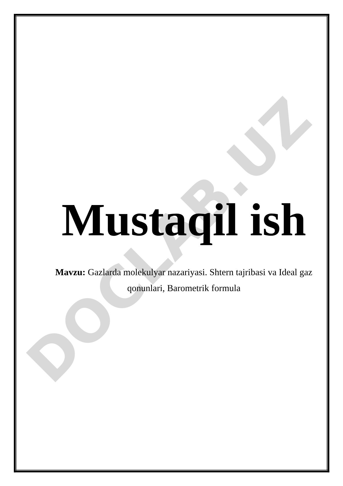 Gazlarda Molekulyar Nazariya Mustaqil Ishi