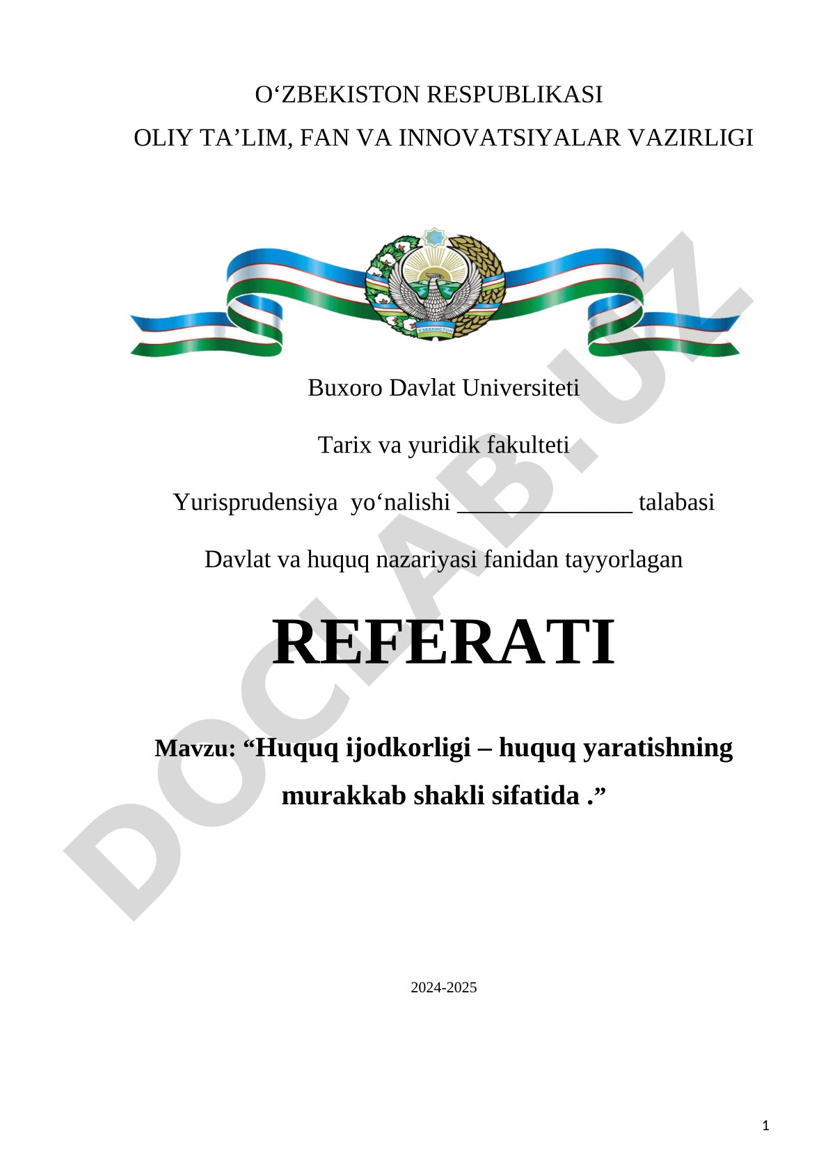 Huquq ijodkorligi referati