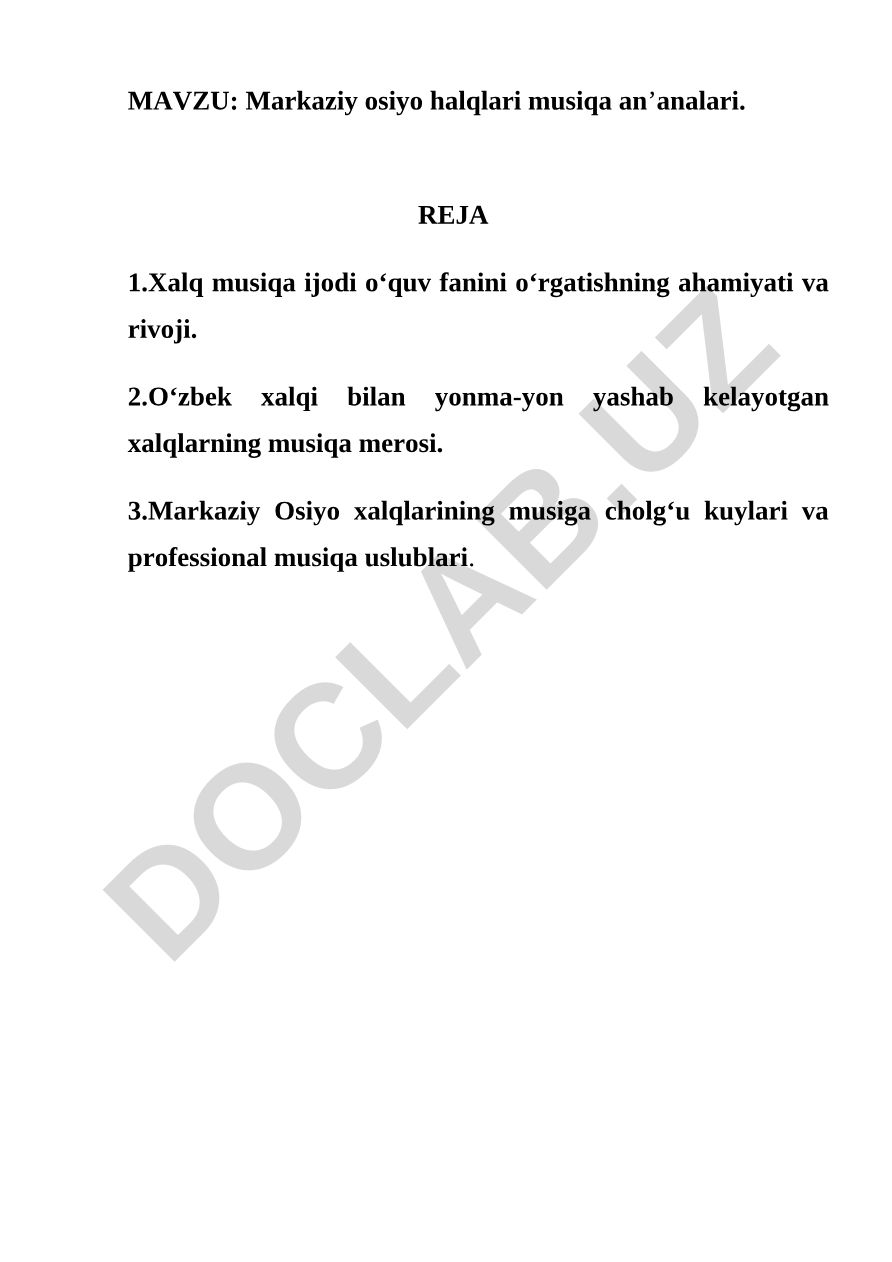 Markaziy osiyo halqlari musiqa an’analari