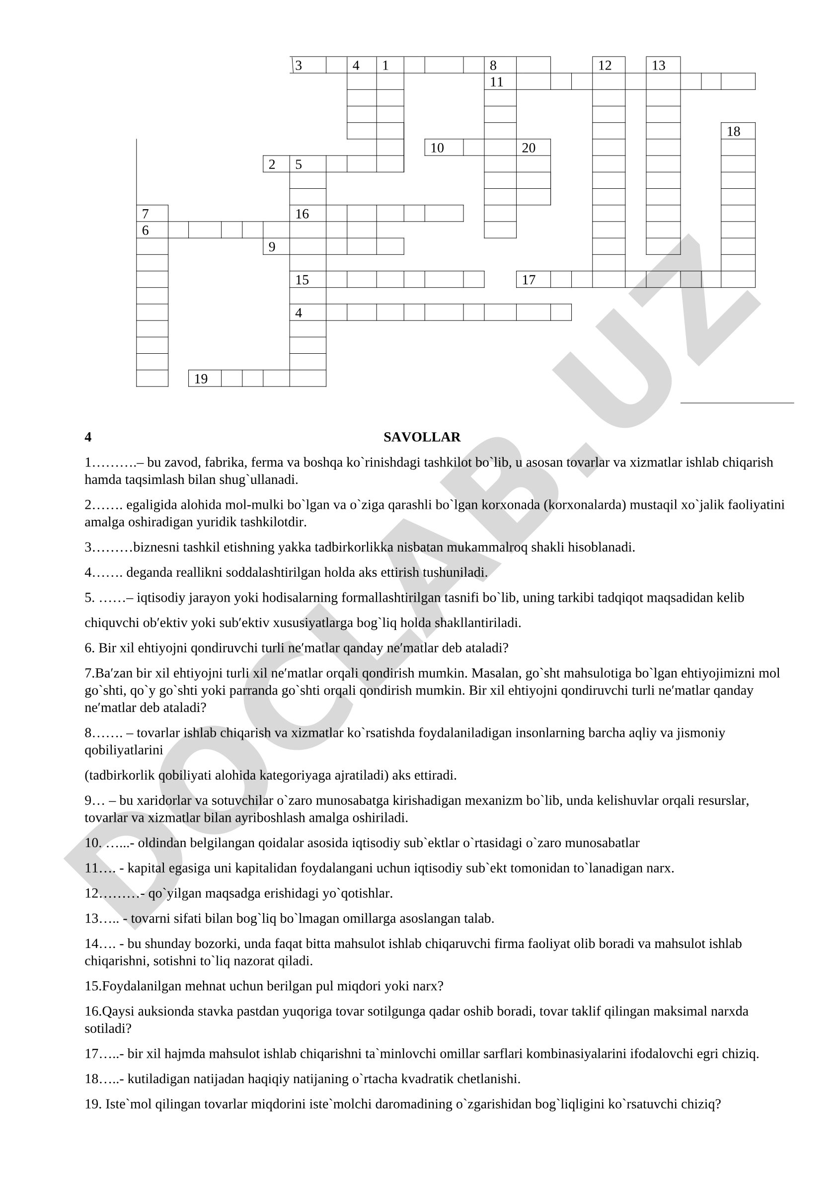Iqtisodiyot Test Savollari