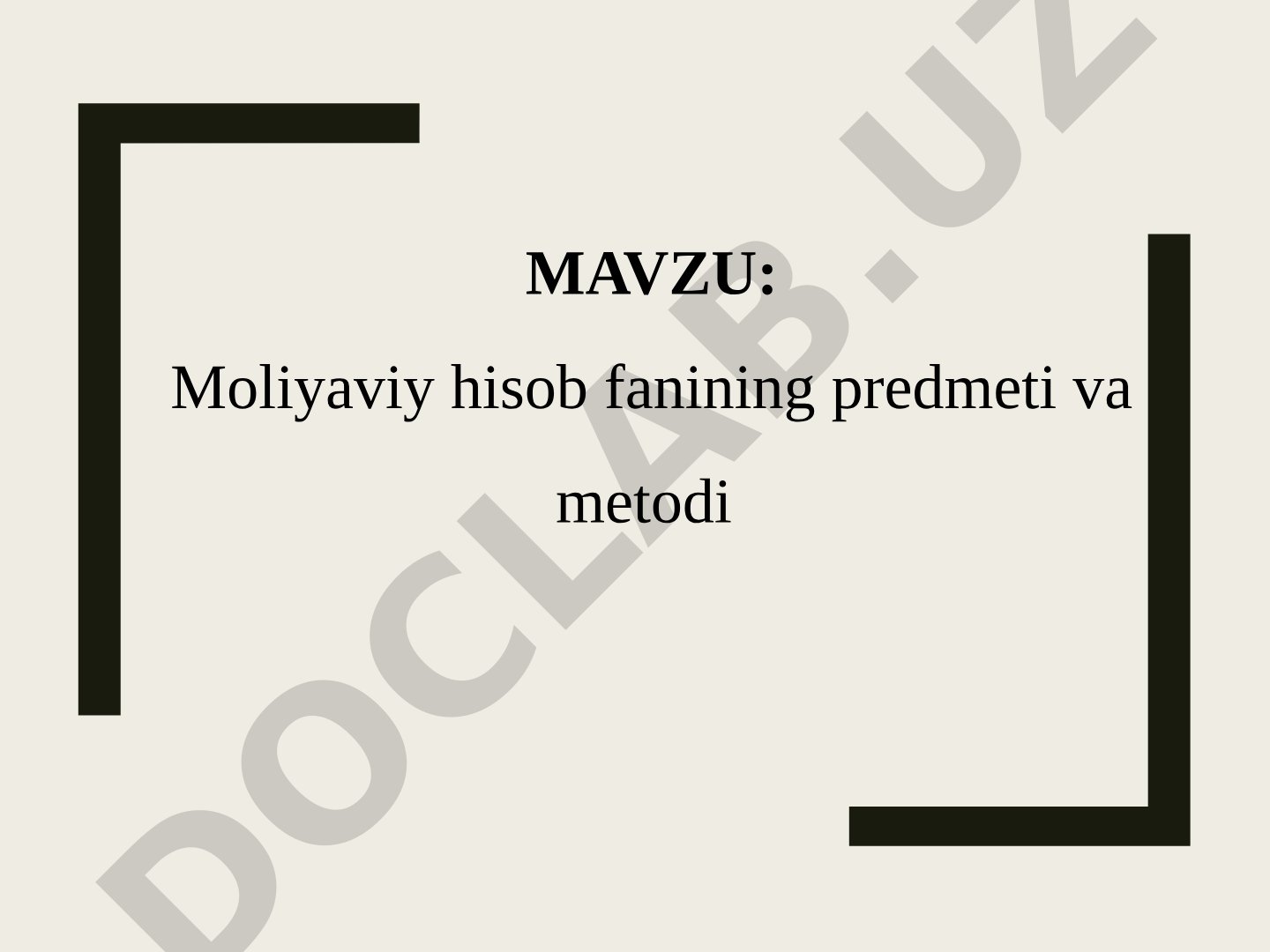 Moliyaviy Hisob Ma'ruza Rejasi