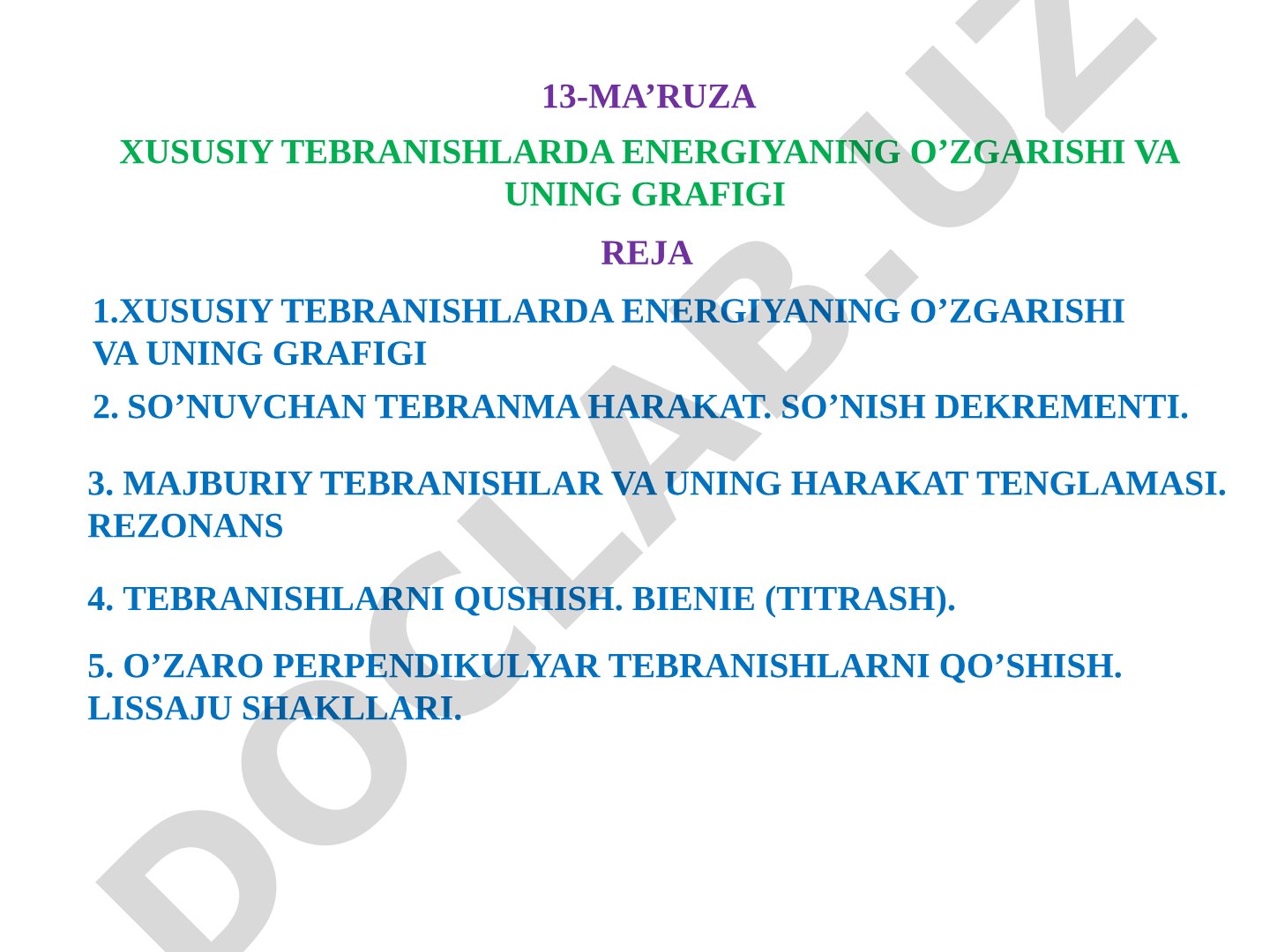 Fizika Ma'ruza Materiali: Tebranishlar