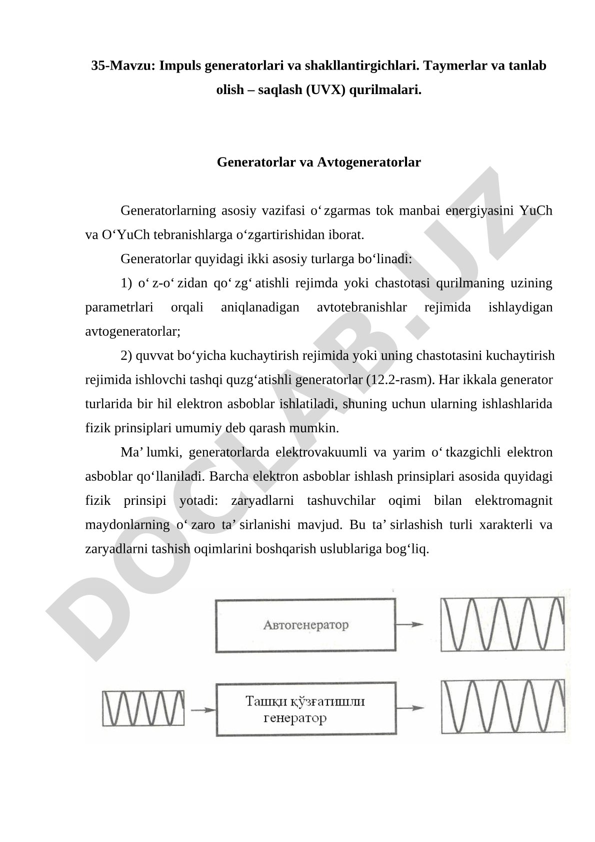 Impuls generatorlari va avtogeneratorlar