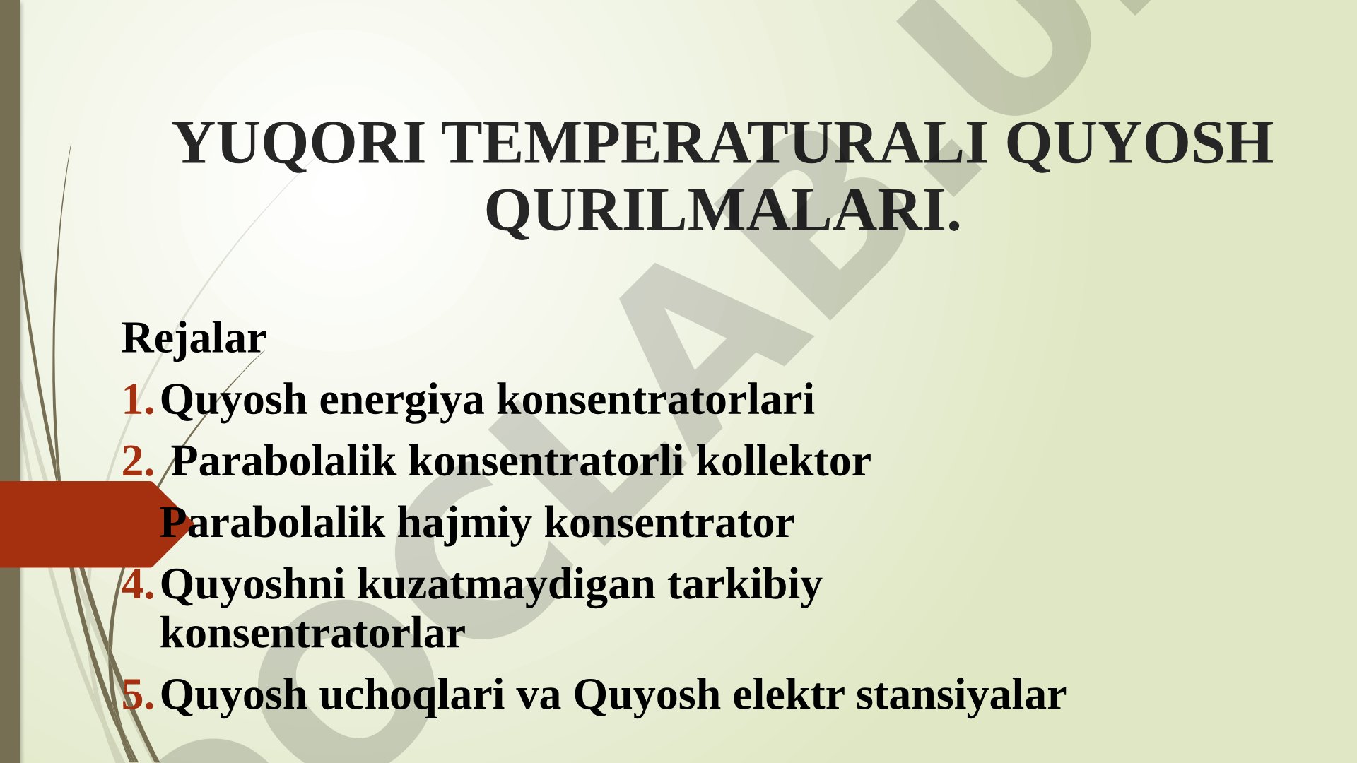 Yuqori Temperaturali Quyosh Qurilmalari