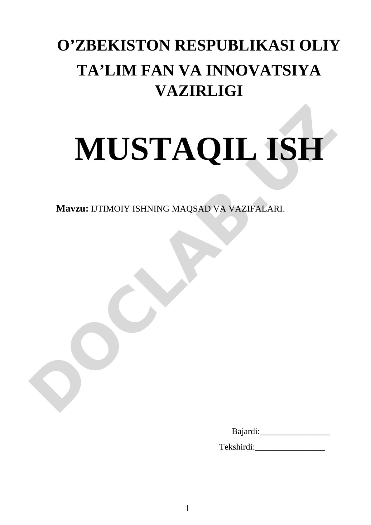 Ijtimoiy Ishning Maqsad va Vazifalari