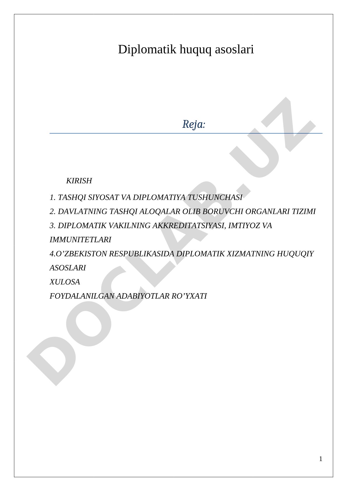 Diplomatik huquq asoslari rejasi