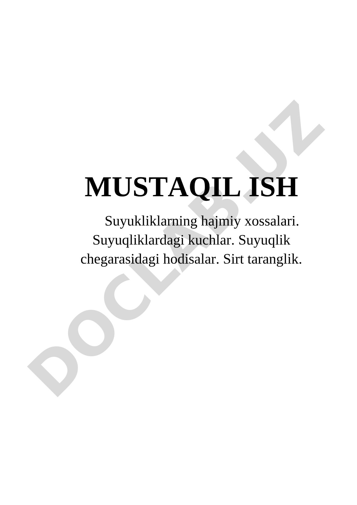 Suyuqliklar fizikasi mustaqil ishi