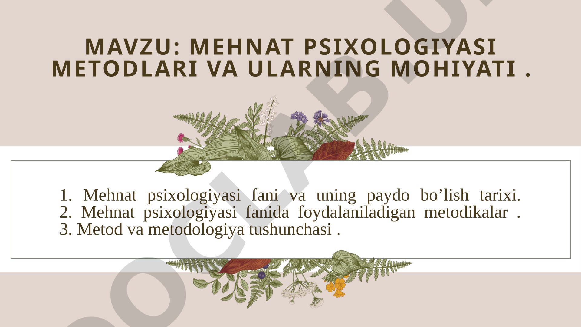 Mehnat Psixologiyasi Metodlari
