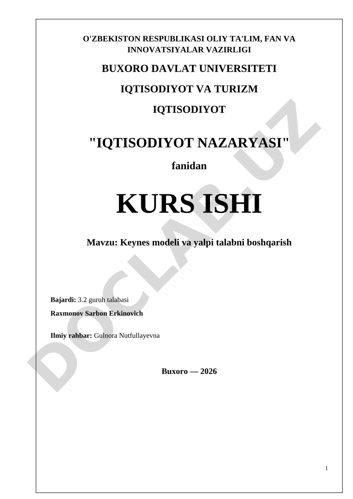 Keynes modeli va yalpi talabni boshqarish