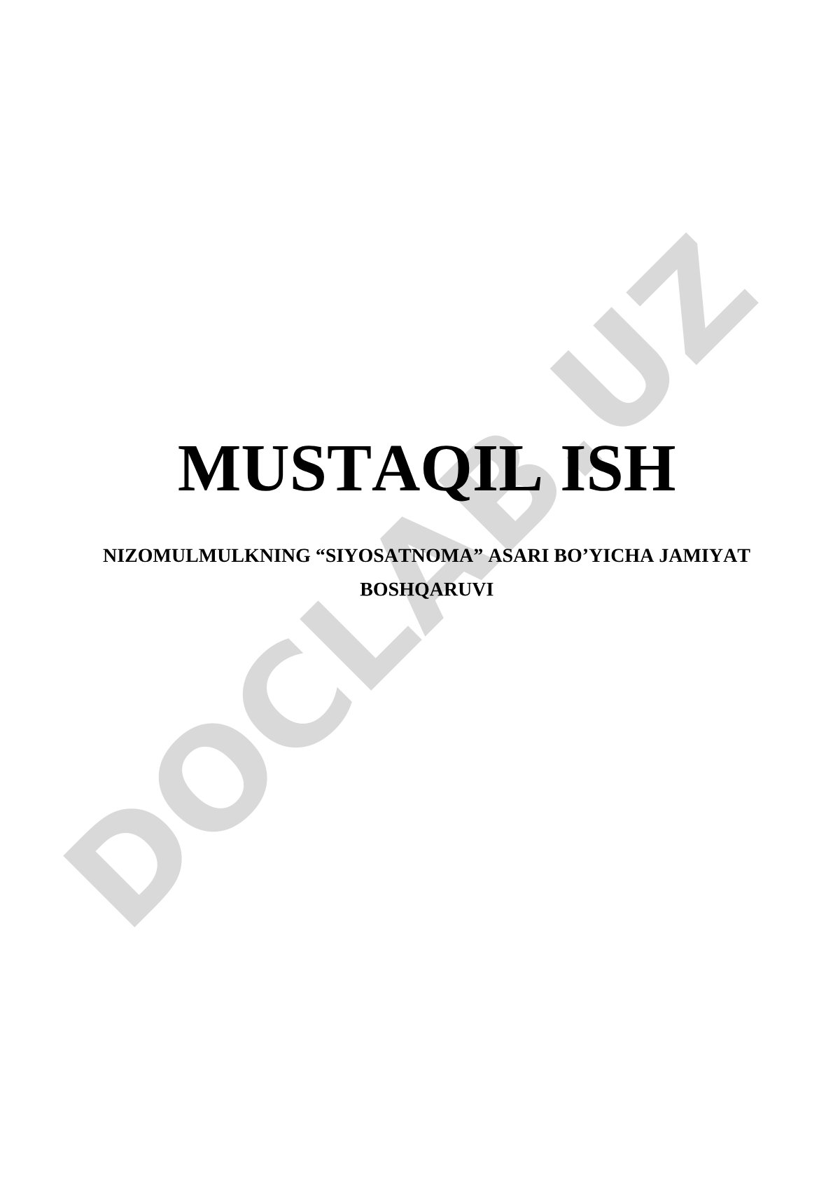 Siyosatnoma Asari Bo'yicha Mustaqil Ish